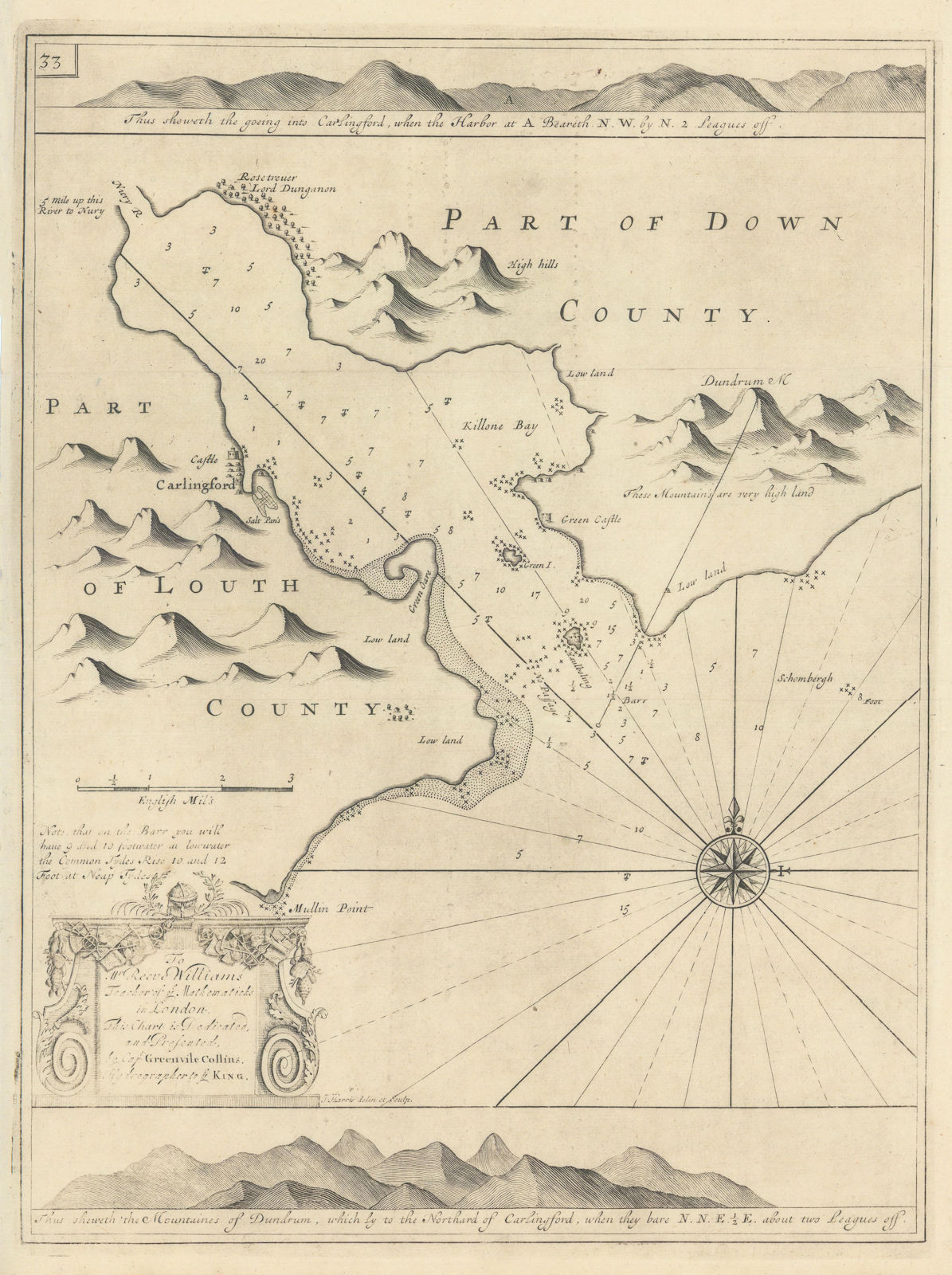 CARLINGFORD LOUGH sea chart. Louth Down Rostrevor Dundrum. COLLINS 1723 map