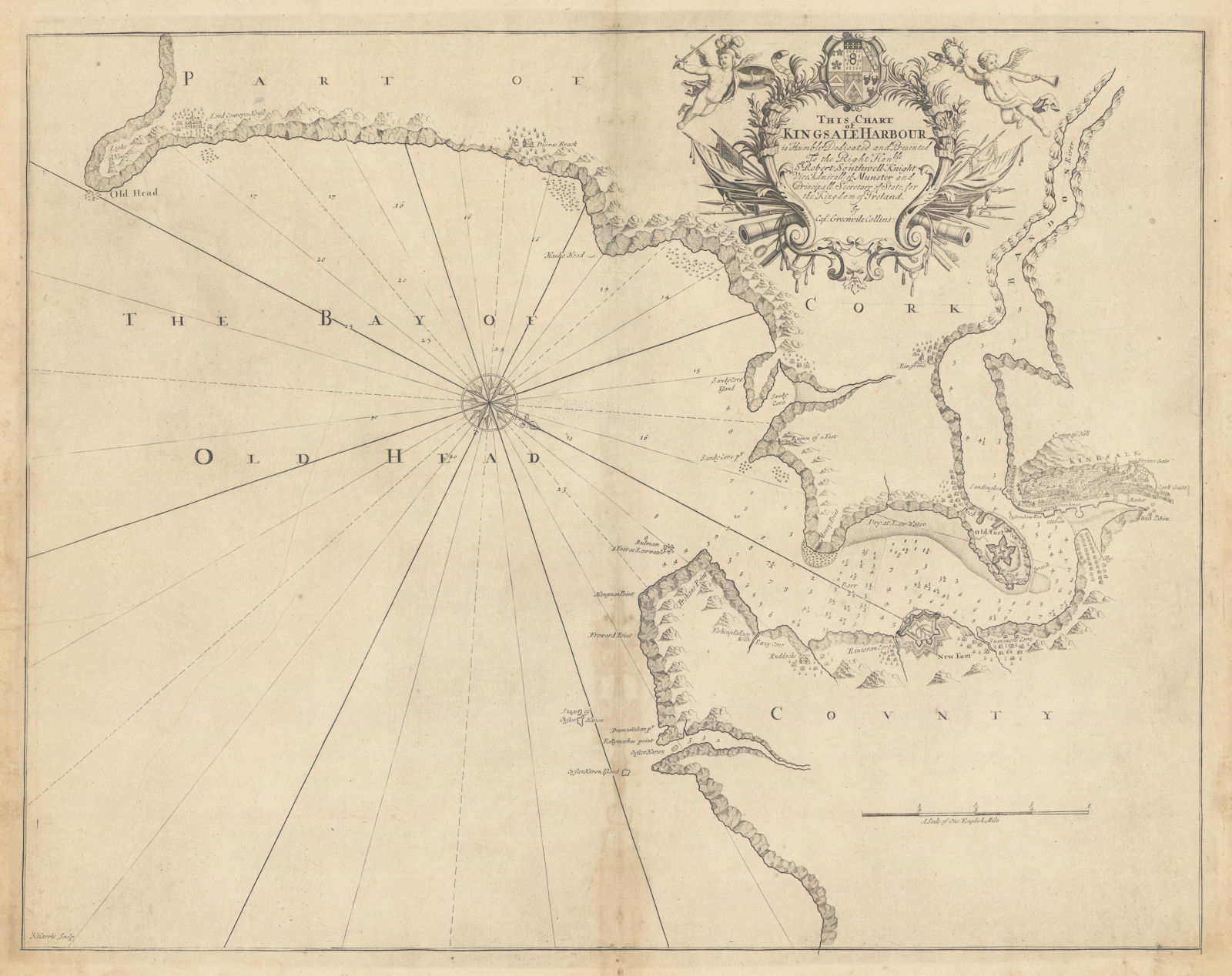 Kingsale Harbour sea chart. KINSALE & BANDON ESTUARY. Capt G COLLINS 1723 map