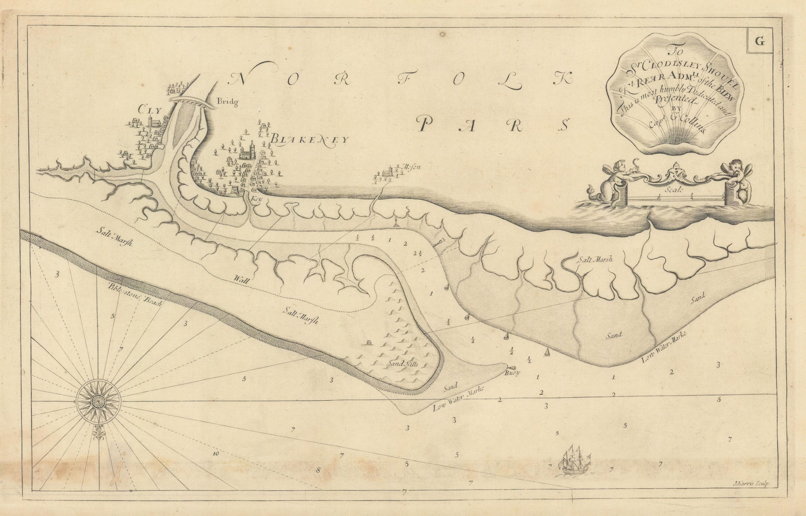 BLAKENEY POINT sea chart. Blakeney Morston Cley-next-the-Sea. COLLINS 1723 map
