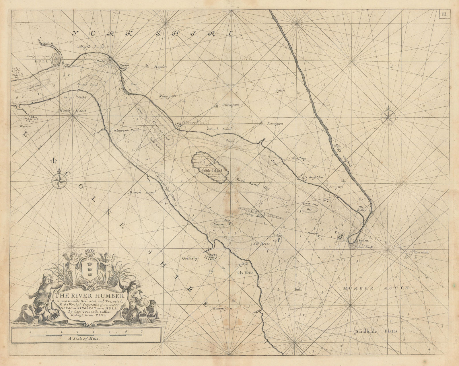 The River Humber estuary sea chart. Hull, Grimsby & Barton. COLLINS 1723 map