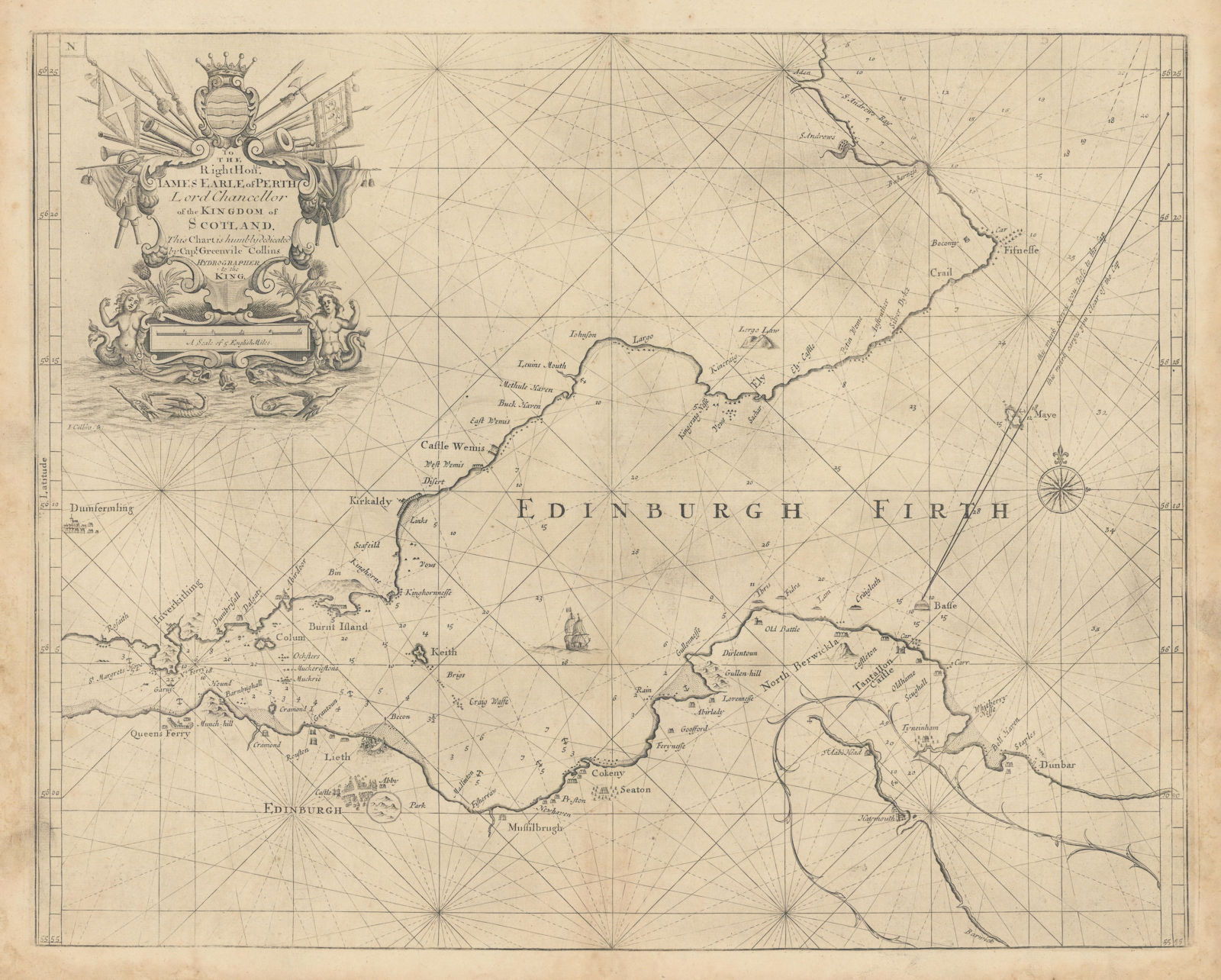 Edinburgh Firth. Firth of Forth sea chart. Lothian & Fife. COLLINS 1723 map