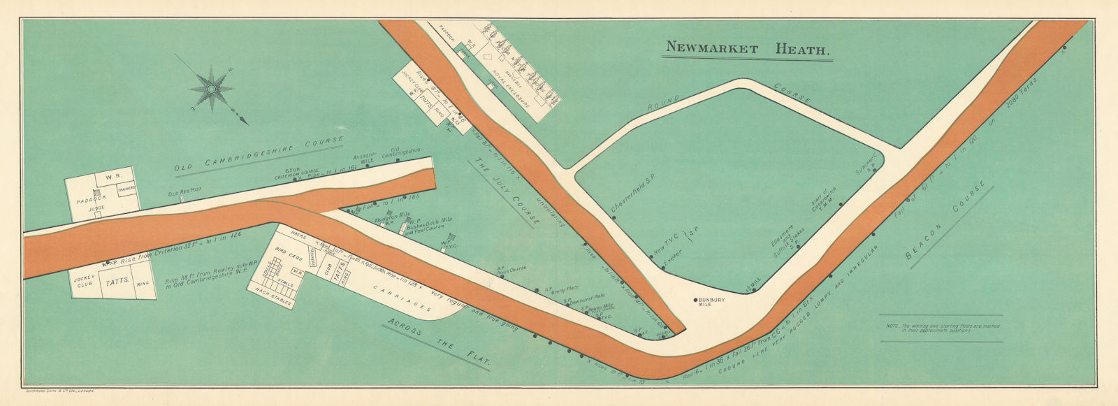 Newmarket Heath racecourse, Suffolk. BAYLES 1903 old antique map plan chart