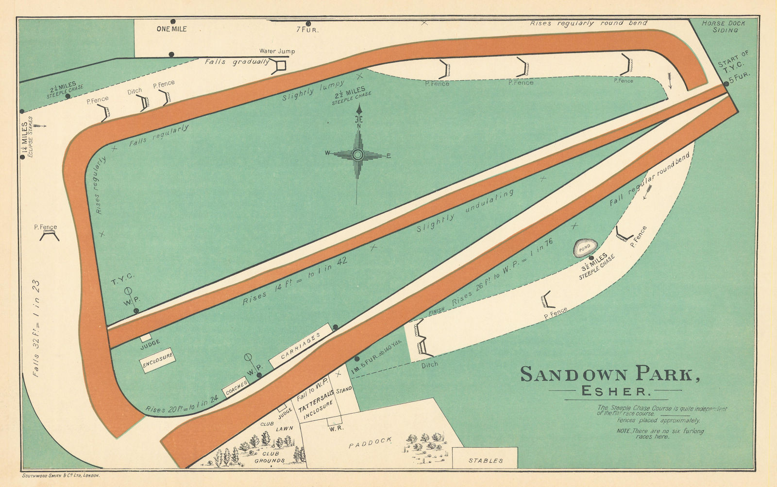 Associate Product Sandown Park, Esher racecourse, Surrey. BAYLES 1903 old antique map plan chart