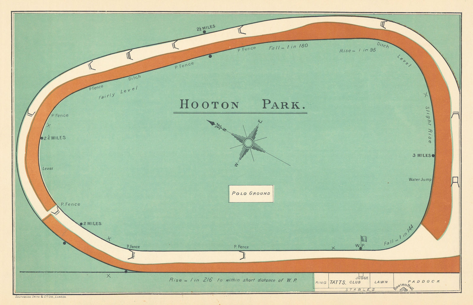 Hooton Park racecourse, Cheshire. Closed 1915. BAYLES 1903 old antique map