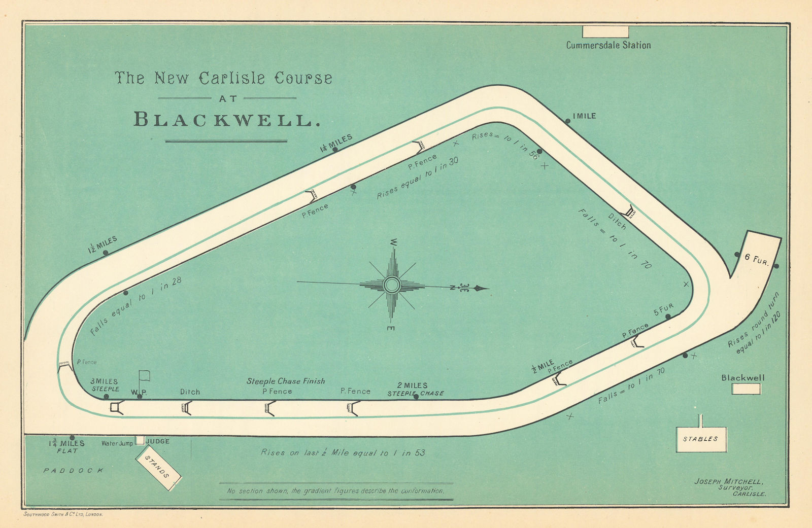 New Carlisle course at Blackwell racecourse, Cumbria. BAYLES 1903 old map