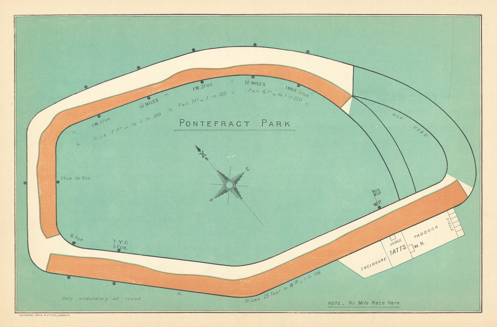 Pontefract Park racecourse, Yorkshire. BAYLES 1903 old antique map plan chart
