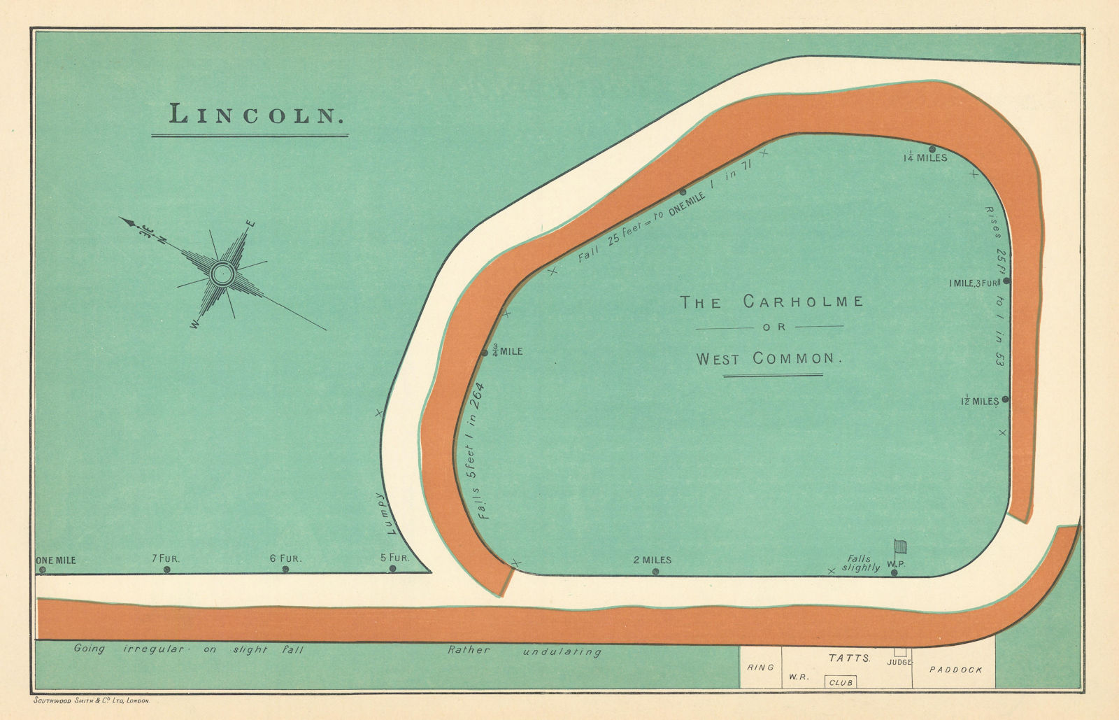 Lincoln racecourse Lincolnshire Carholme/West Common. Shut 1964. BAYLES 1903 map