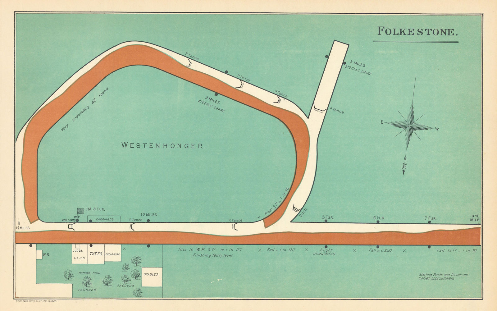 Folkestone racecourse, Kent. Westenhanger. Closed 2012. BAYLES 1903 old map