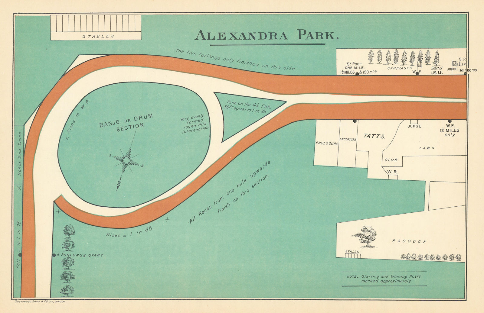 Associate Product Alexandra Park racecourse, London. Closed 1970. BAYLES 1903 old antique map