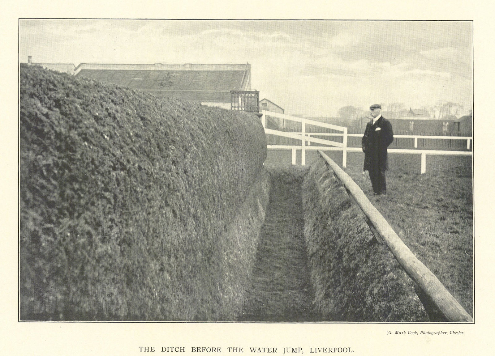 The ditch before the Water Jump, Liverpool. Aintree Grand National 1903 print