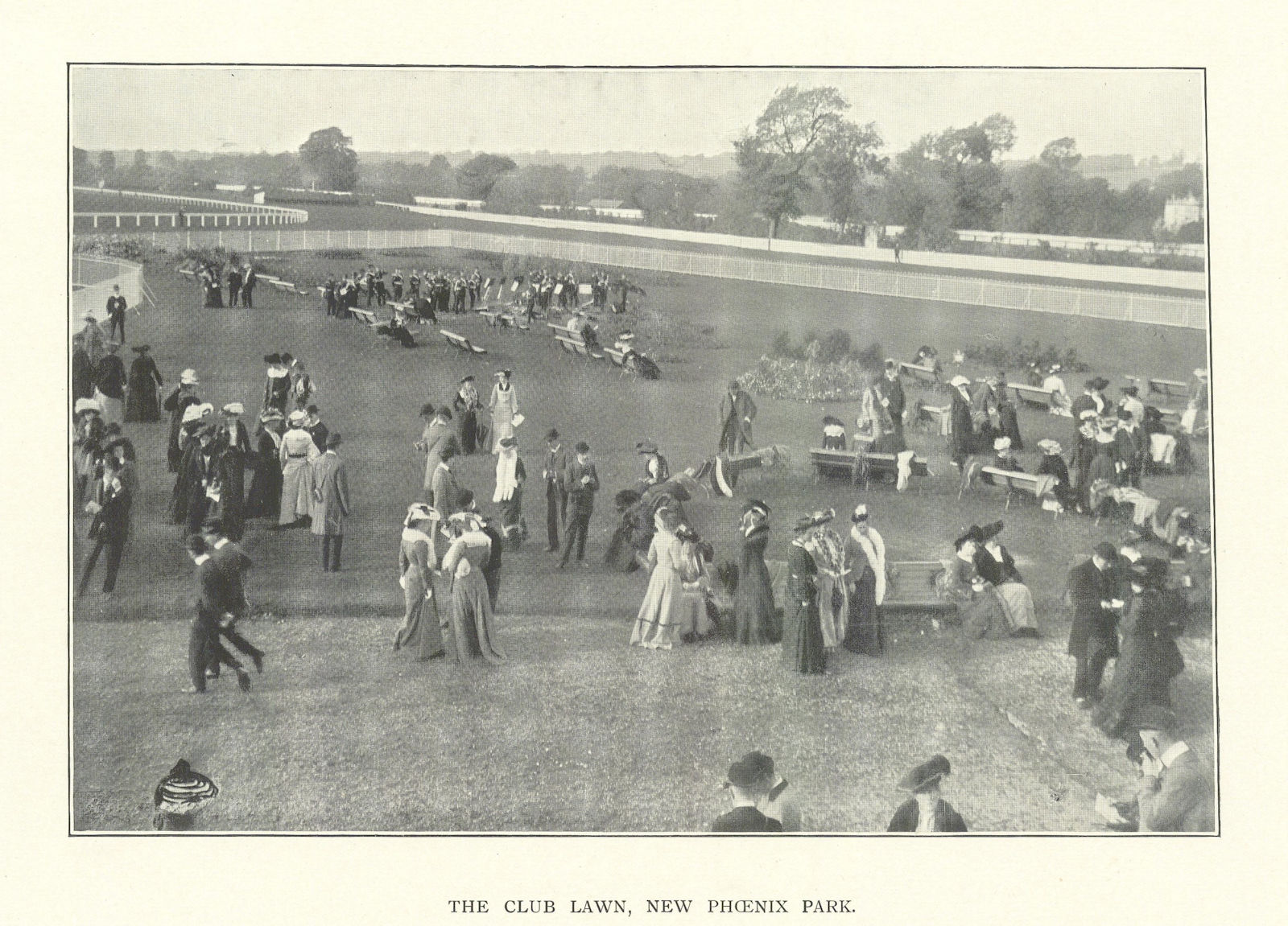 The Club Lawn, New Phoenix Park race course. Ireland 1903 old antique print