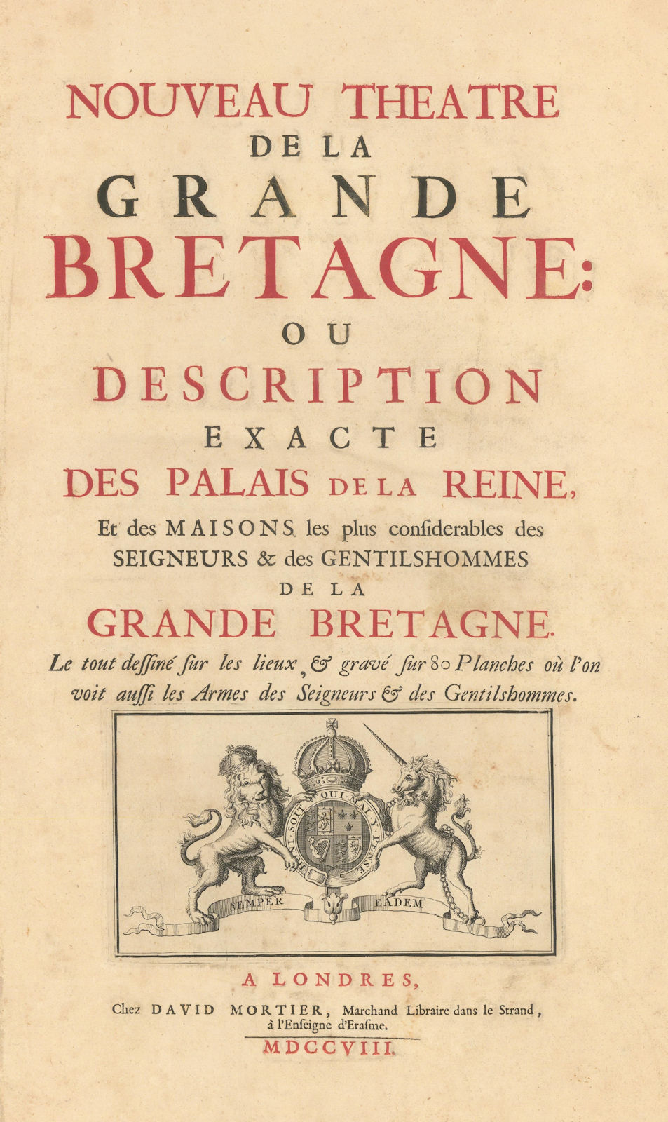 Nouveau Theatre de la Grande Bretagne. Kip Kynff Mortier. Title page 1709