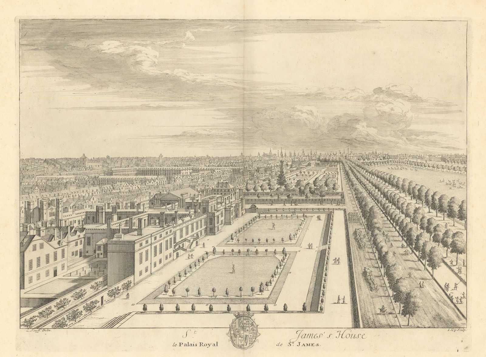 St. James's House by Kip & Knyff. Le Palais Royal. Palace & Park, London 1709