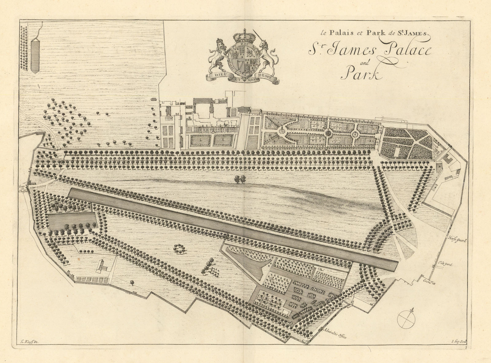St. James Palace and Park by Kip & Knyff. Le palais… de St James. London 1709