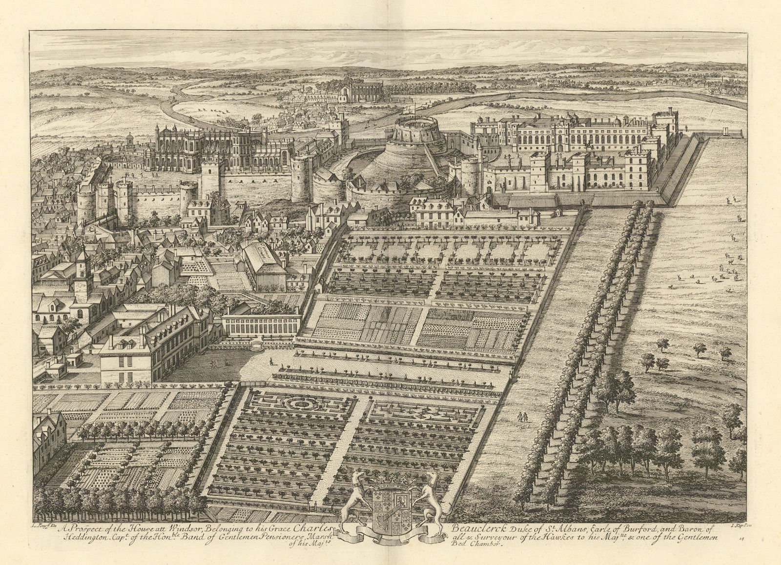 Windsor Castle & town by Kip & Knyff. "A Prospect of the House att Windsor" 1709