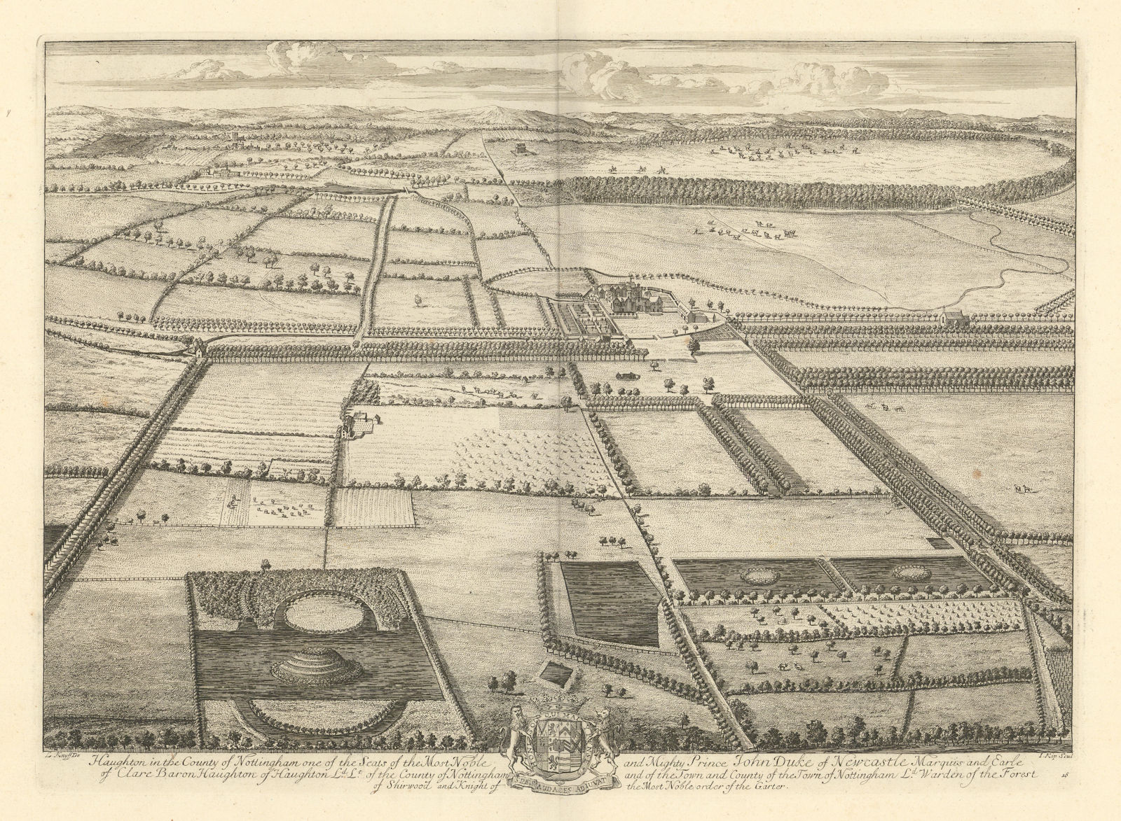Haughton Hall by Kip & Knyff. "Haughton in the County of Nottingham" 1709