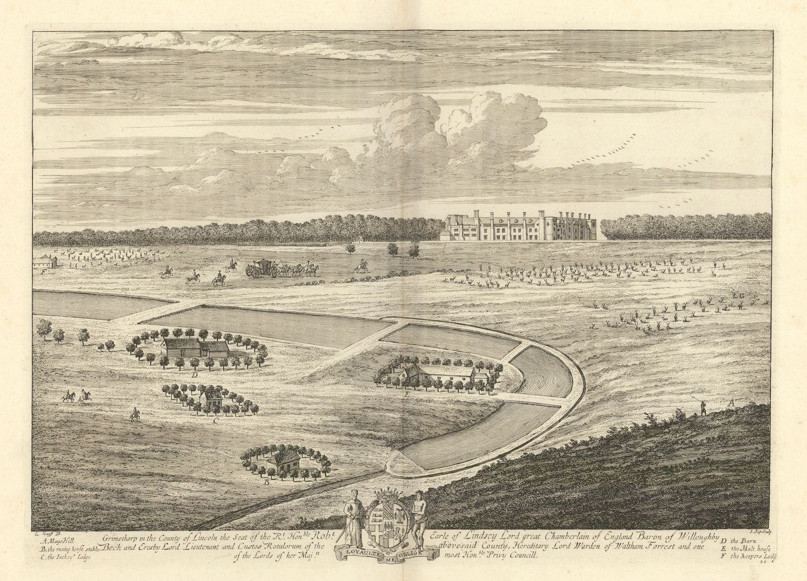 Grimsthorpe Castle by Kip/Knyff Pl.21 "Grimsthorp in the County of Lincoln" 1709