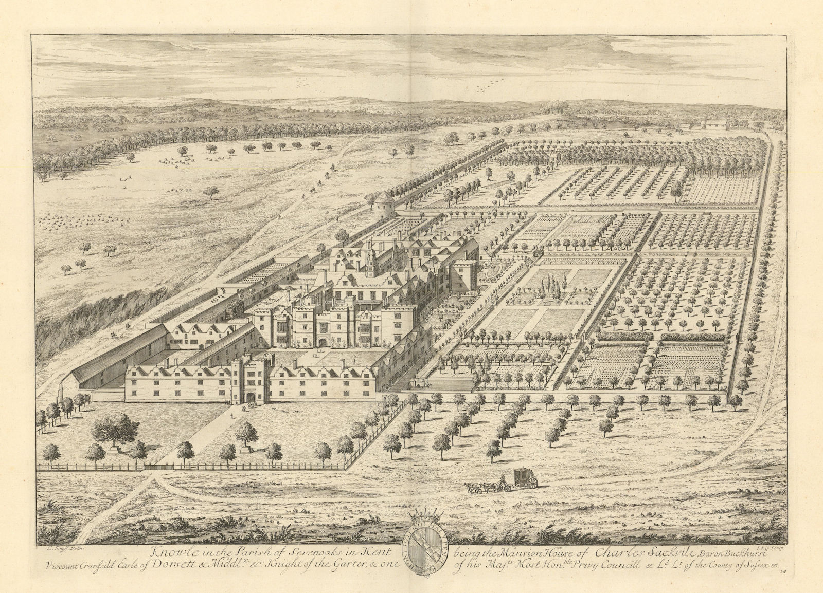 Knole House by Kip & Knyff. "Knowle in the Parish of Sevenoaks in Kent" 1709