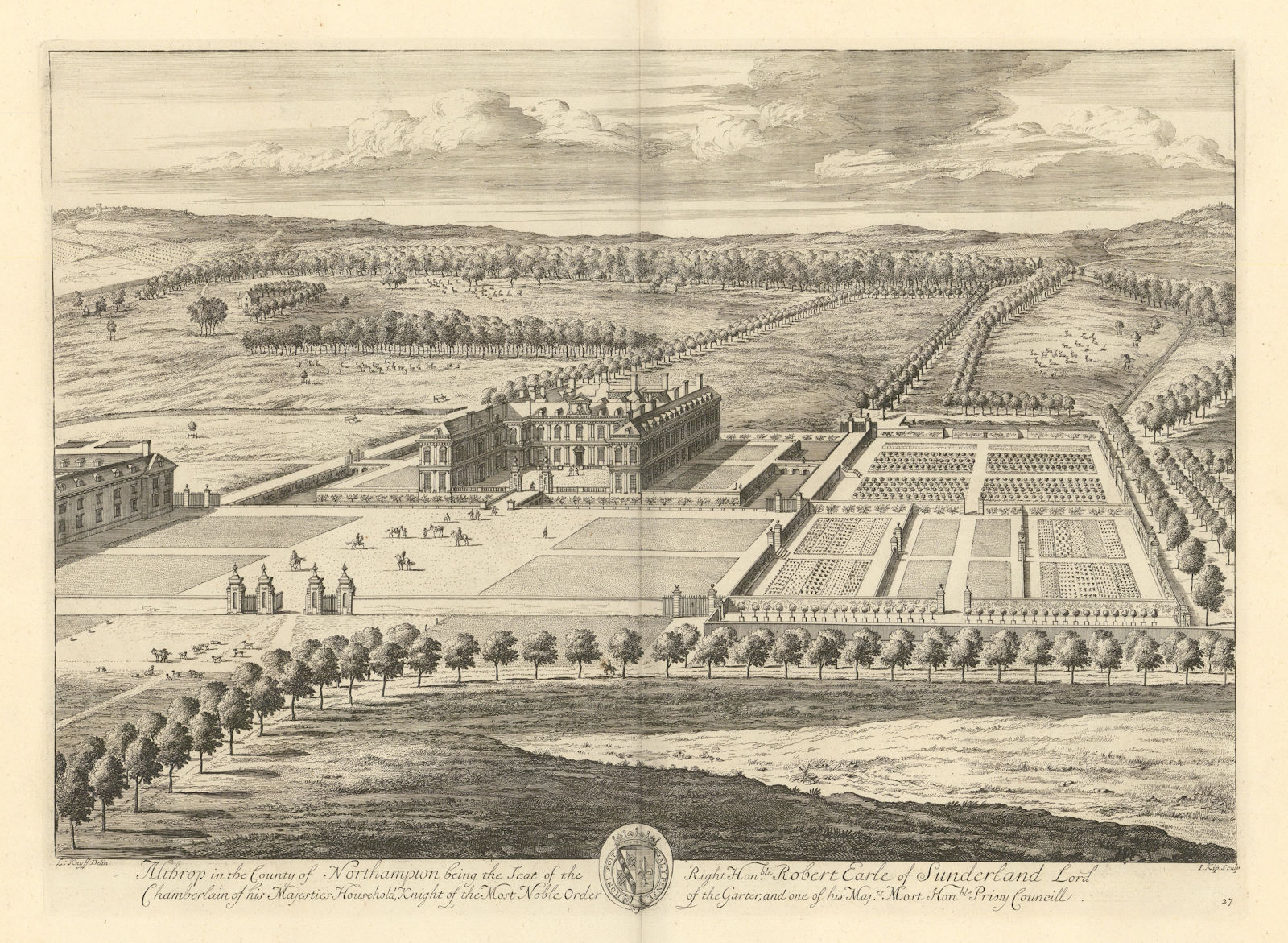 Althorp House & Estate by Kip/Knyff. "Althrop in the County of Northampton" 1709