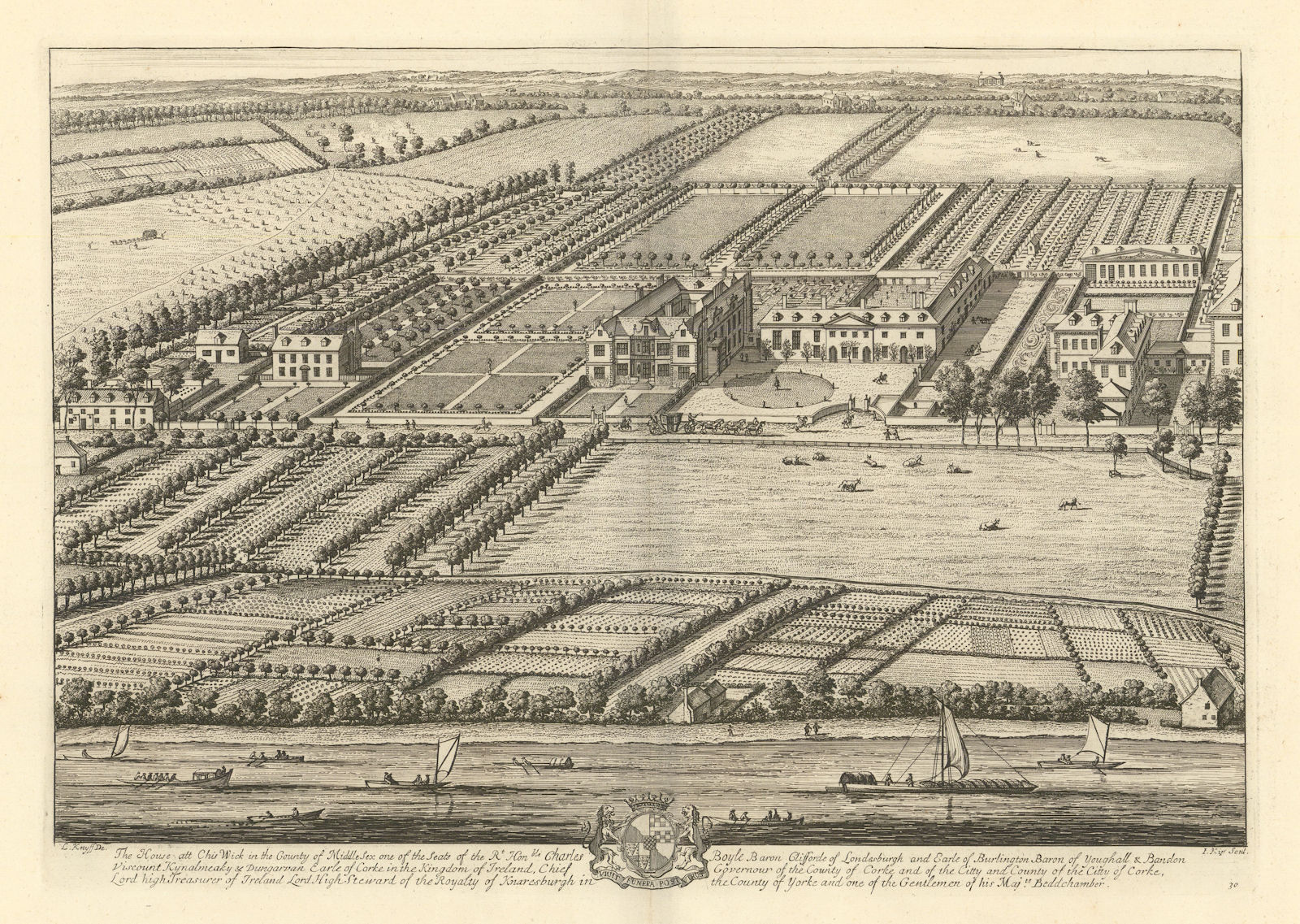 Chiswick House, London. Kip & Knyff. "The House att Chis Wick". Burlington 1709