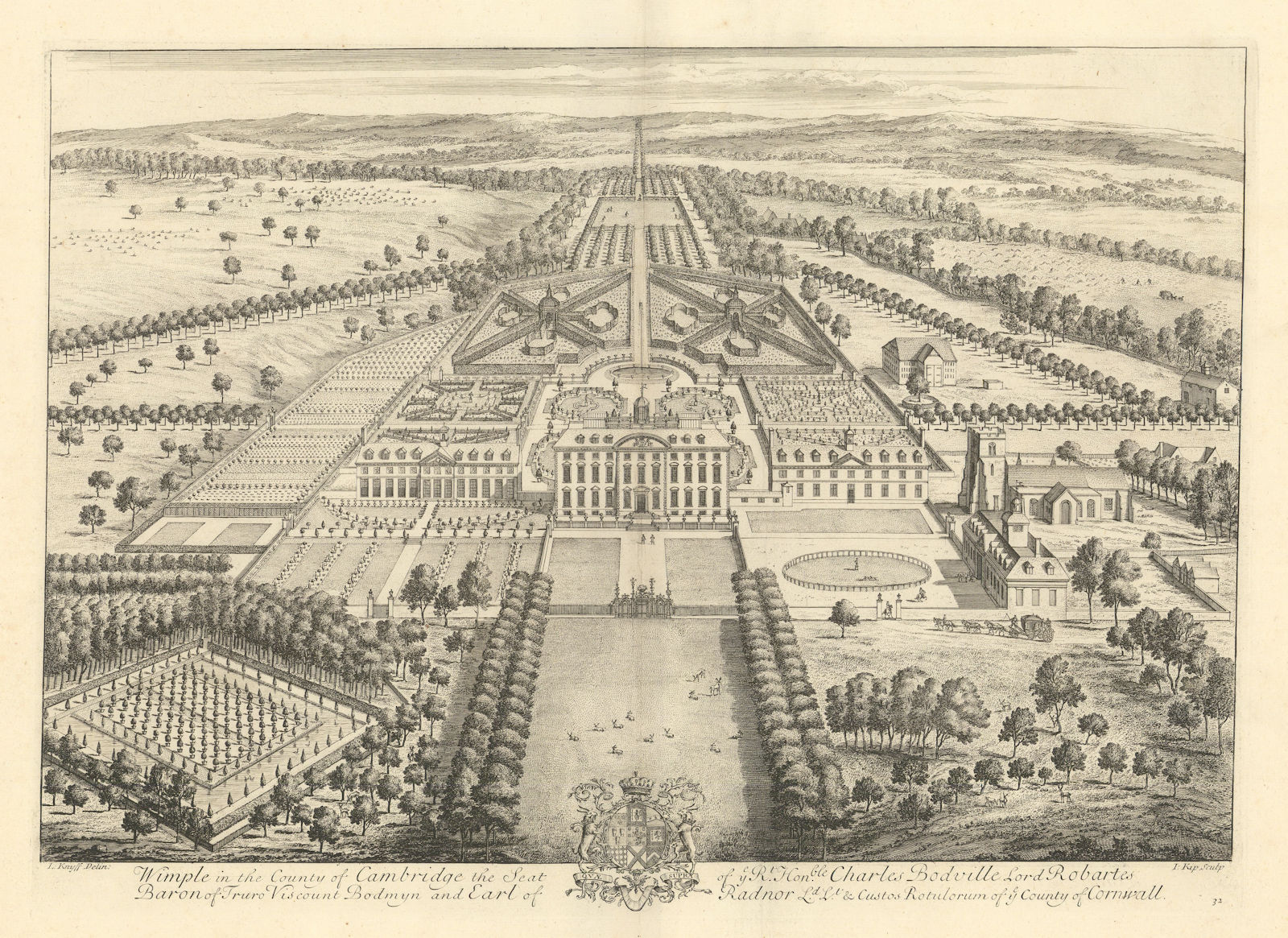 Wimpole Hall & Estate by Kip & Knyff. "Wimple in the County of Cambridge" 1709