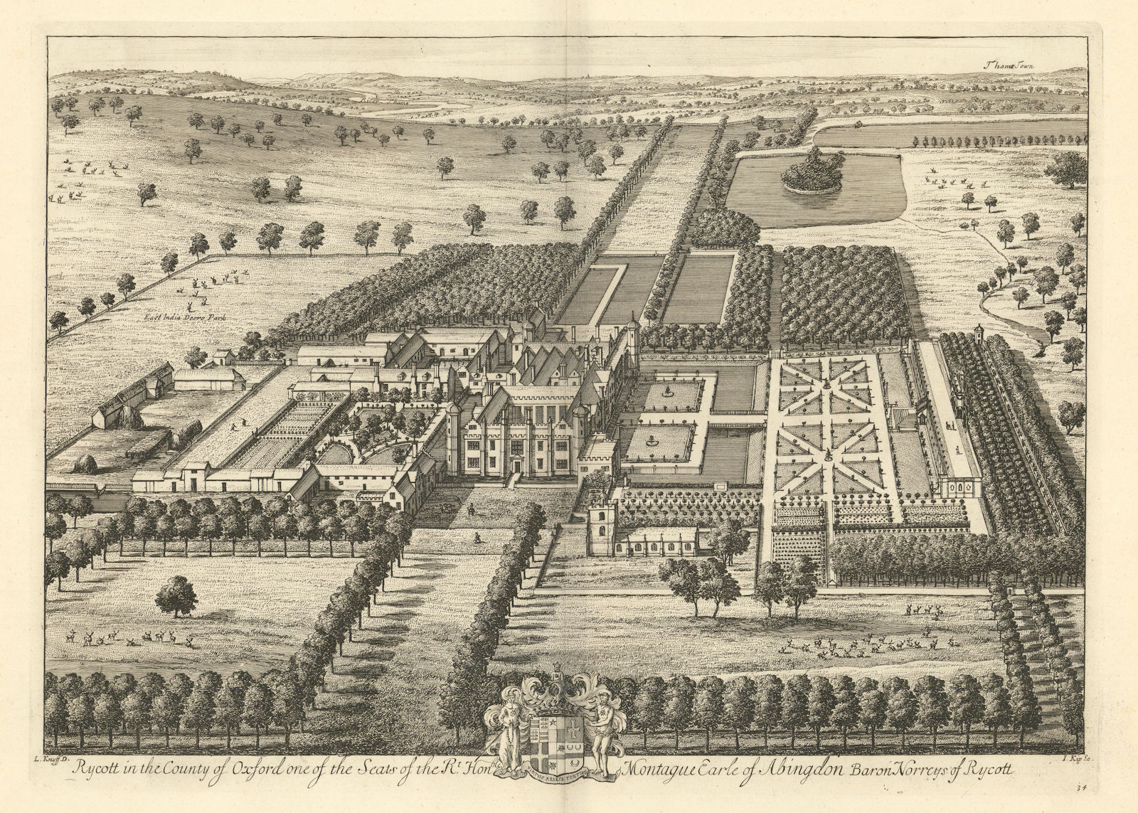 Associate Product Rycote House, Oxfordshire by Kip & Knyff. "Rycott in the County of Oxford" 1709