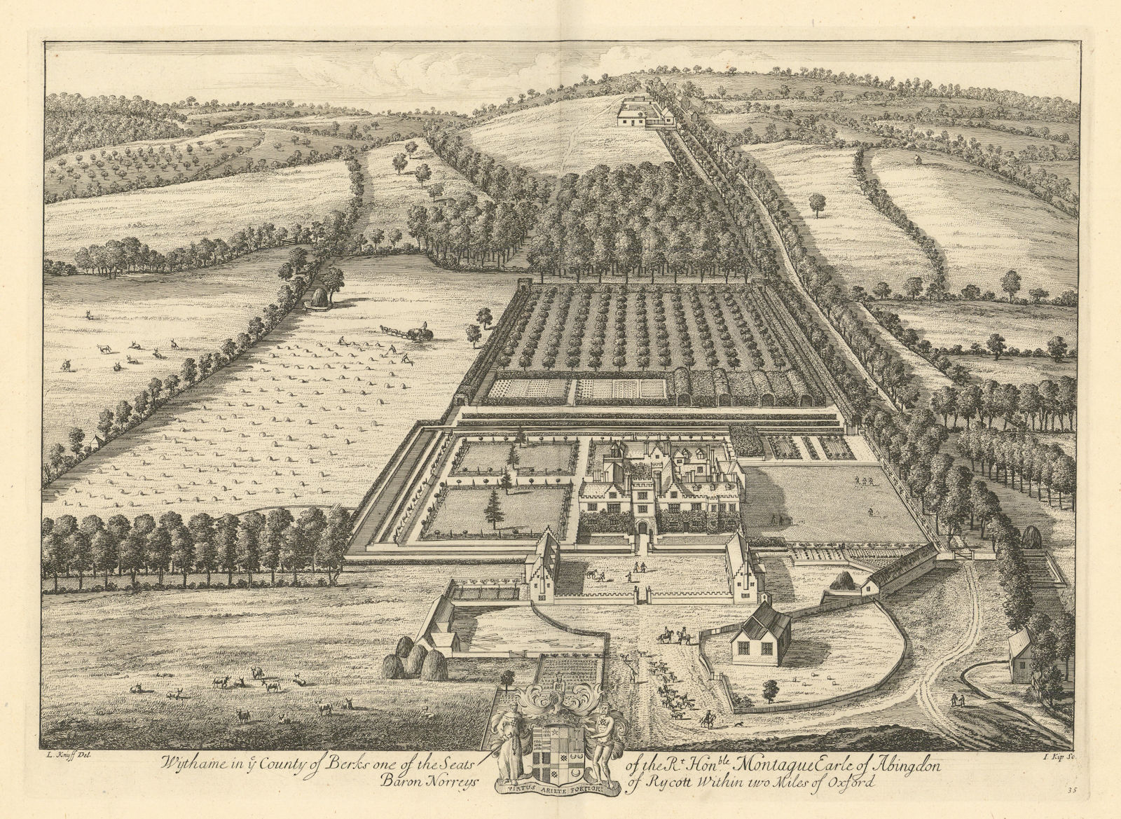 Wytham Abbey, Oxford by Kip & Knyff. "Wythame in ye County of Berks" 1709