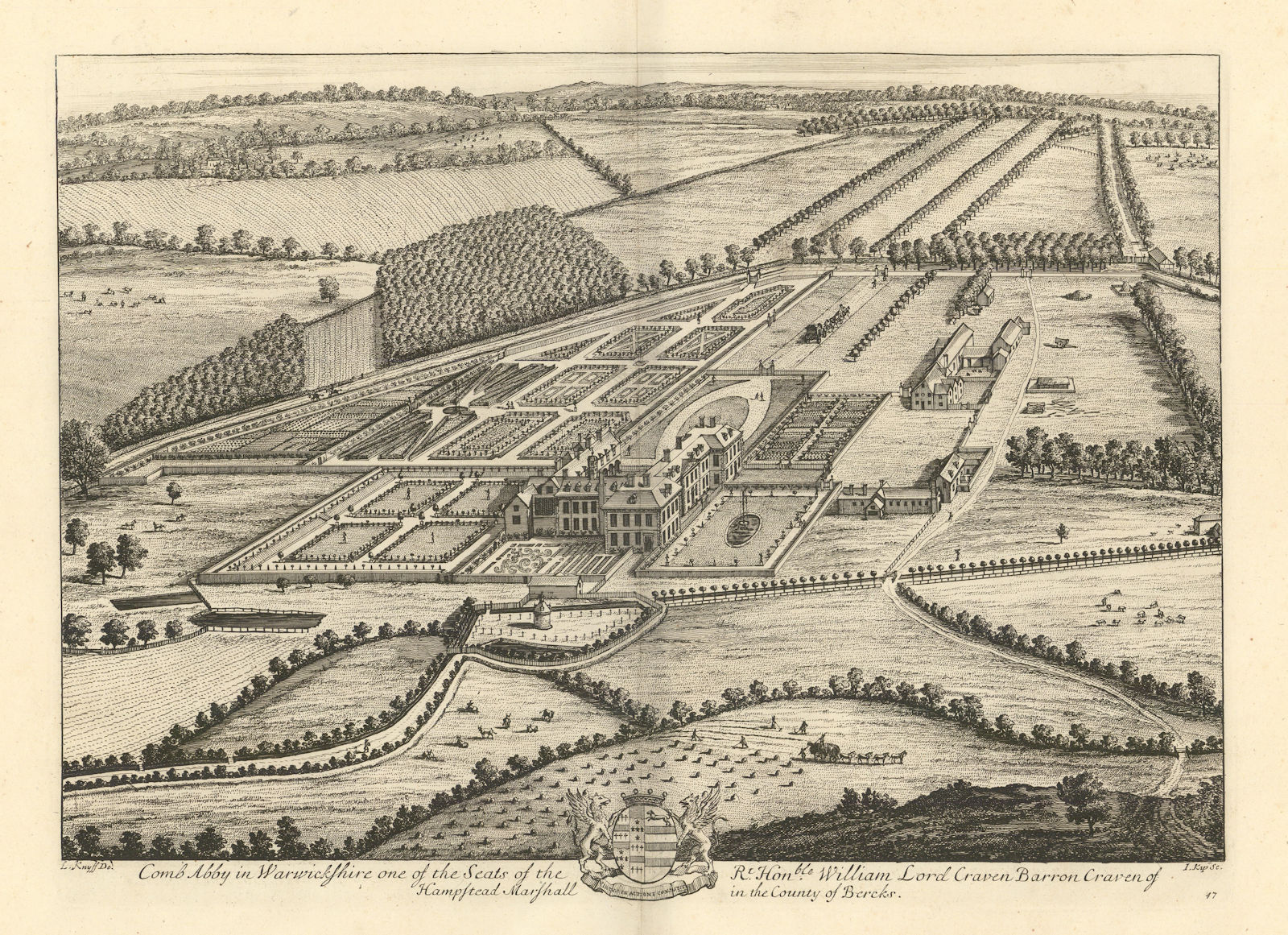 Coombe Abbey hotel, Coventry by Kip & Knyff. "Comb Abby in Warwickshire" 1709