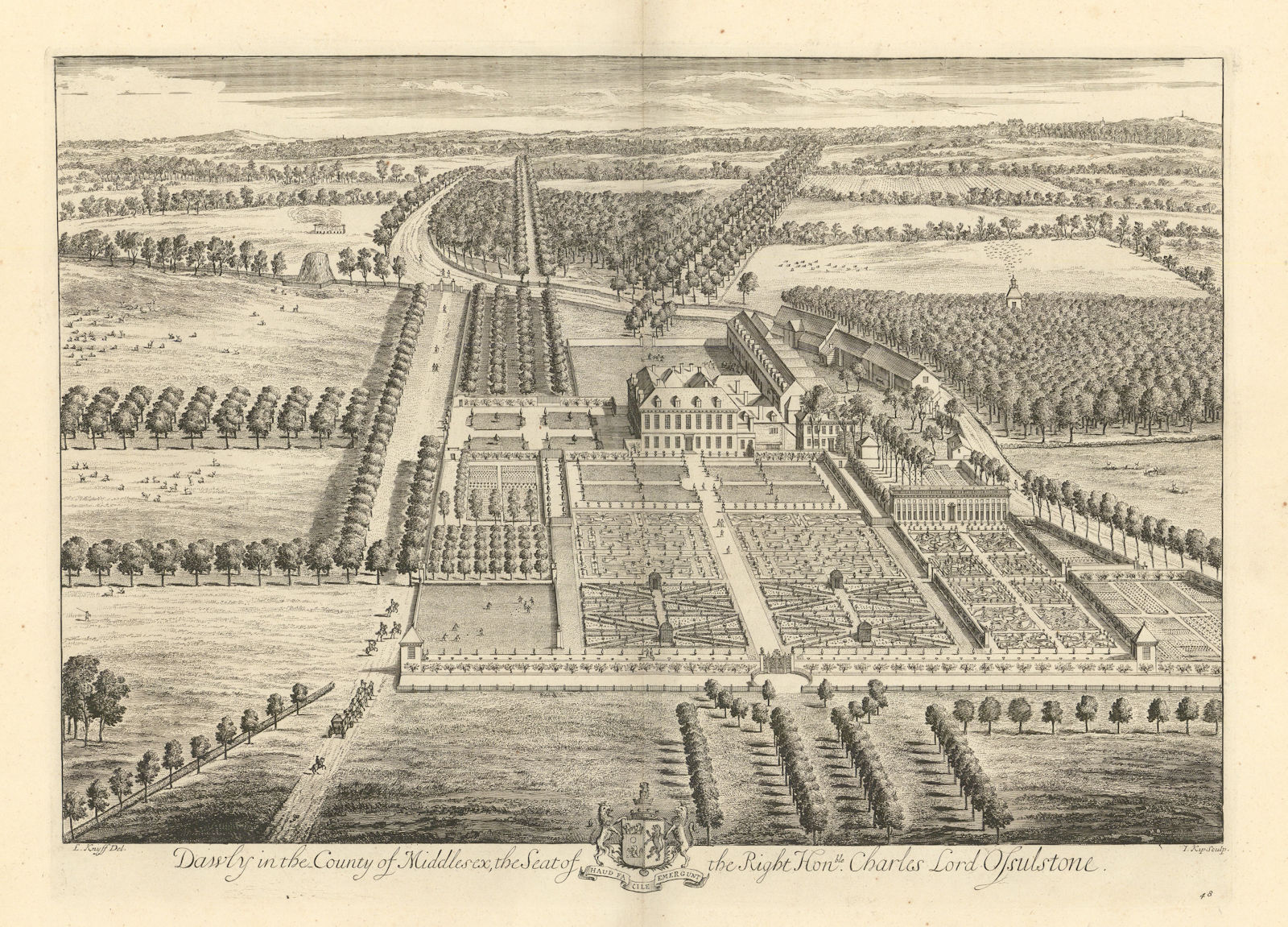 Dawley House, Hayes by Kip & Knyff. "Dawly in the County of Middlesex" 1709