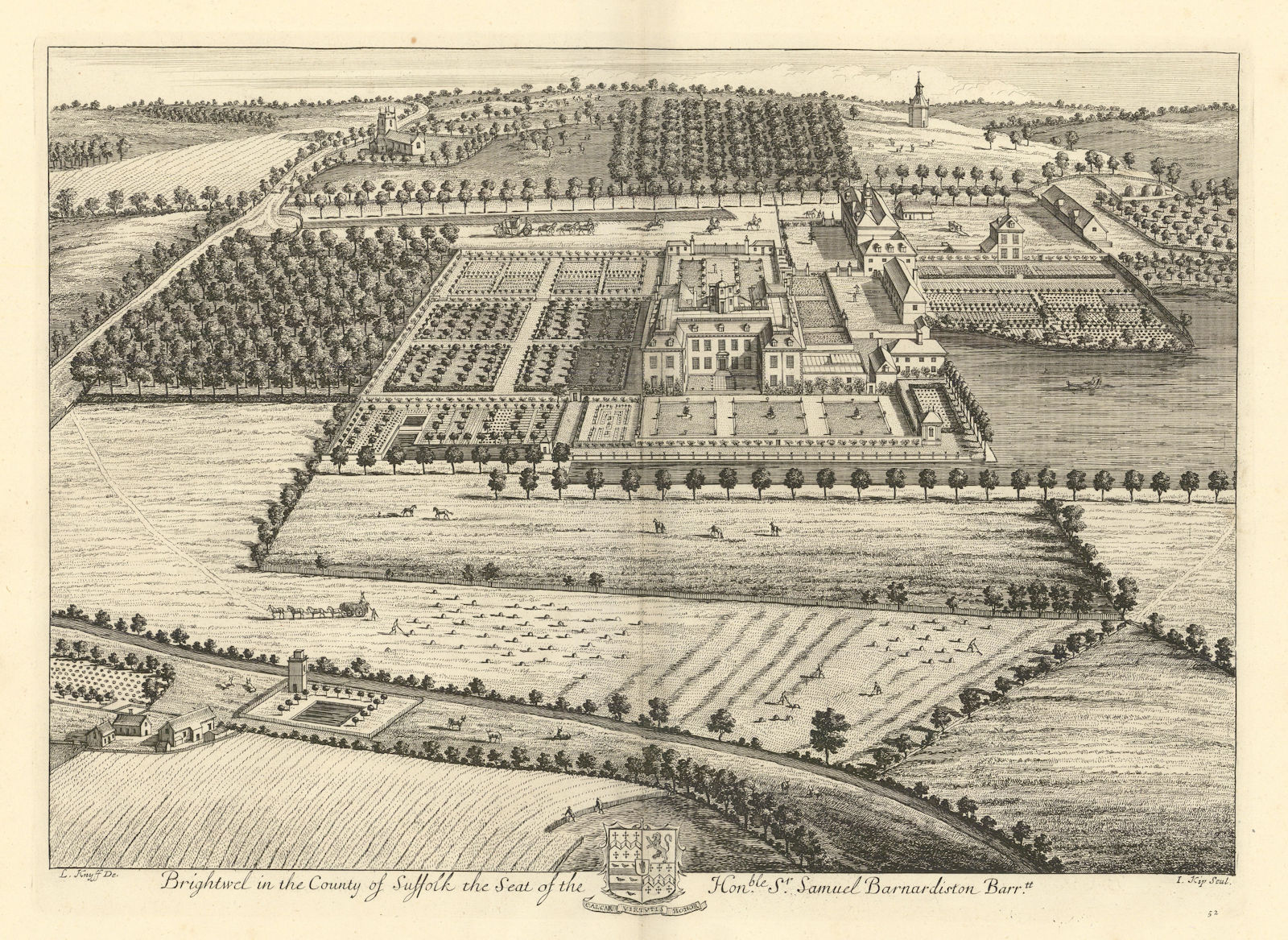 Associate Product Brightwell Hall by Kip & Knyff. "Brightwel in the County of Suffolk" 1709