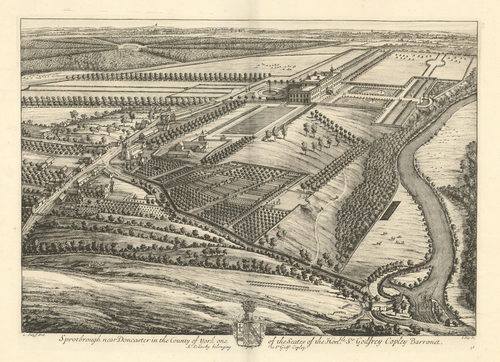 "Sprotbrough [Hall] near Doncaster in the County of York" by Kip & Knyff 1709
