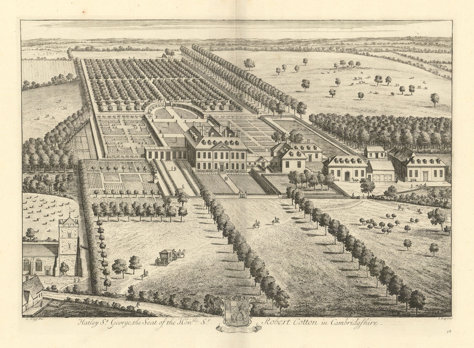 Hatley Park, Hatley St George, Cambridgeshire by Kip & Knyff. Robert Cotton 1709