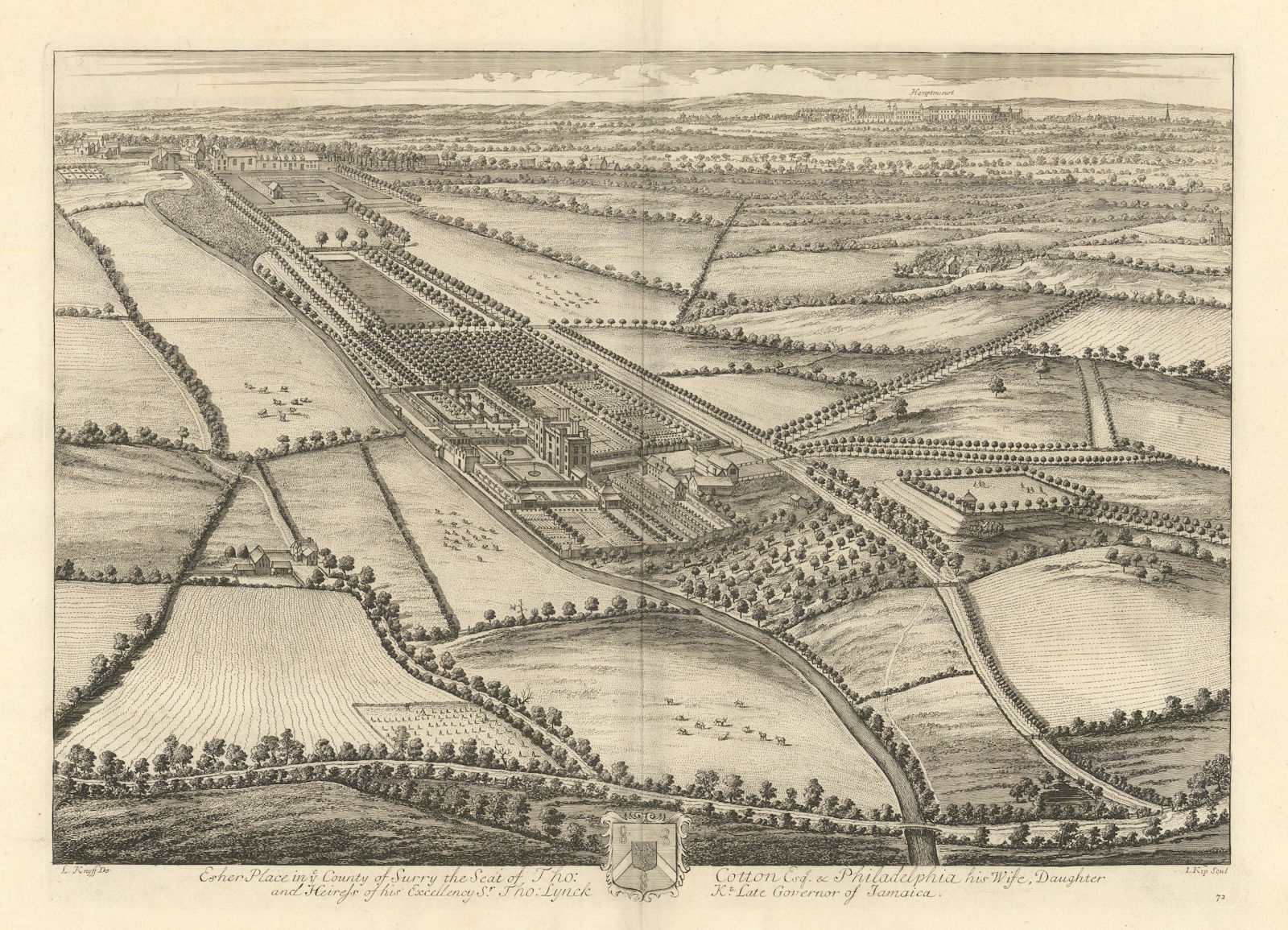 Esher Place in ye County of of Surry by Kip/Kynff. London / Surrey 1709 print