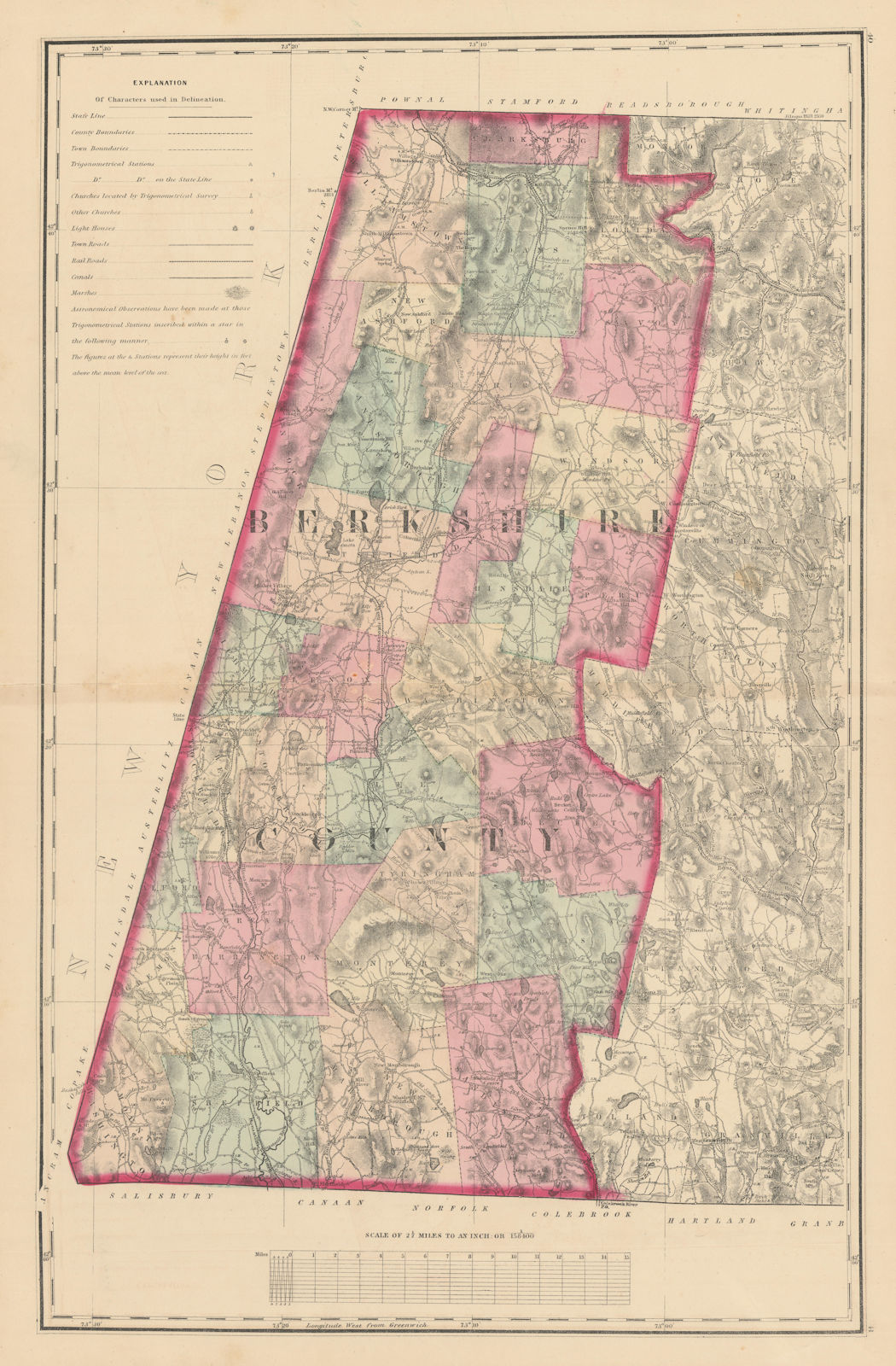 Berkshire County, Massachusetts. WALLING & GRAY 1871 old antique map chart