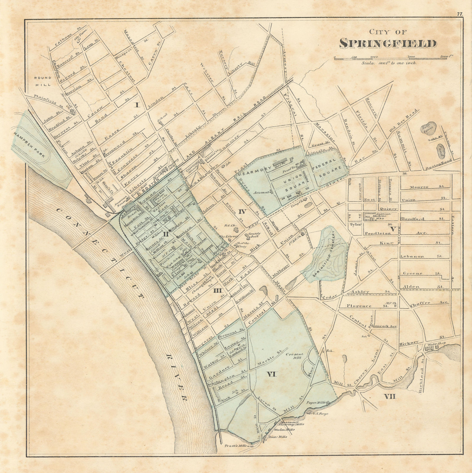 Associate Product City of Springfield, Massachusetts. Town plan. WALLING & GRAY 1871 old map