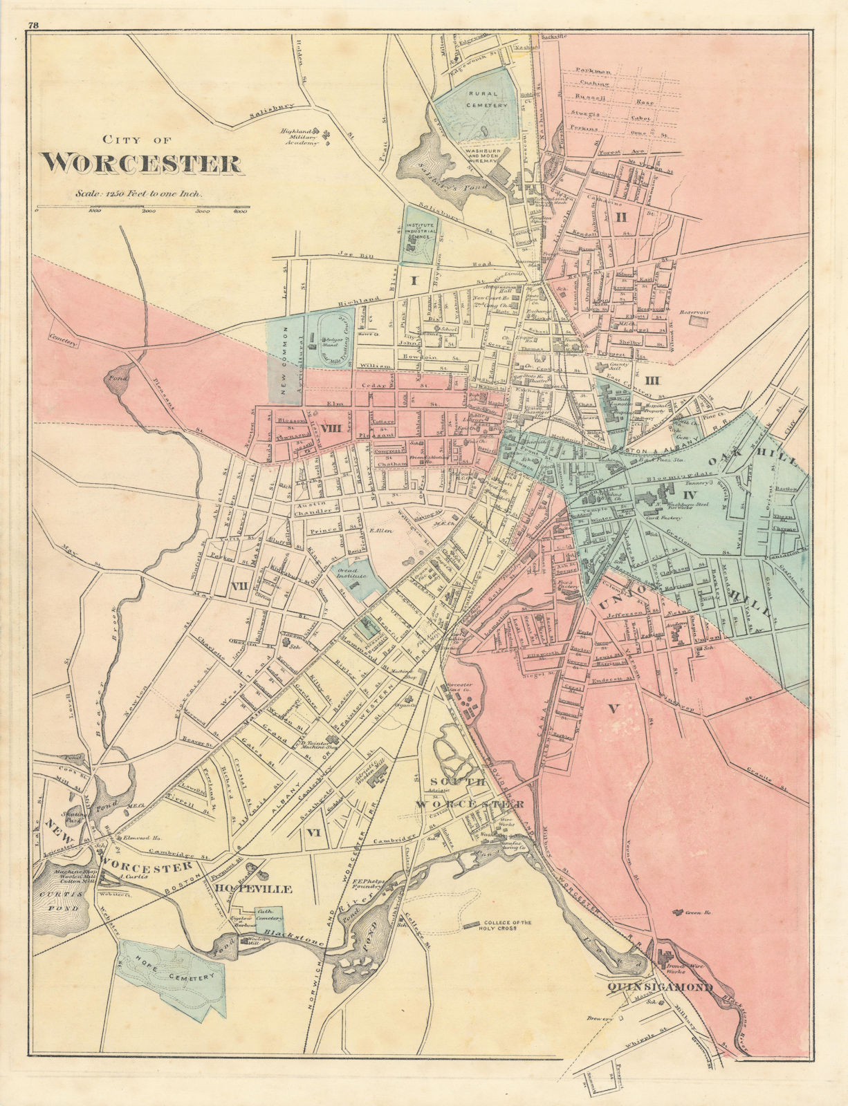 Associate Product City of Worcester, Massachusetts. Town plan. WALLING & GRAY 1871 old map