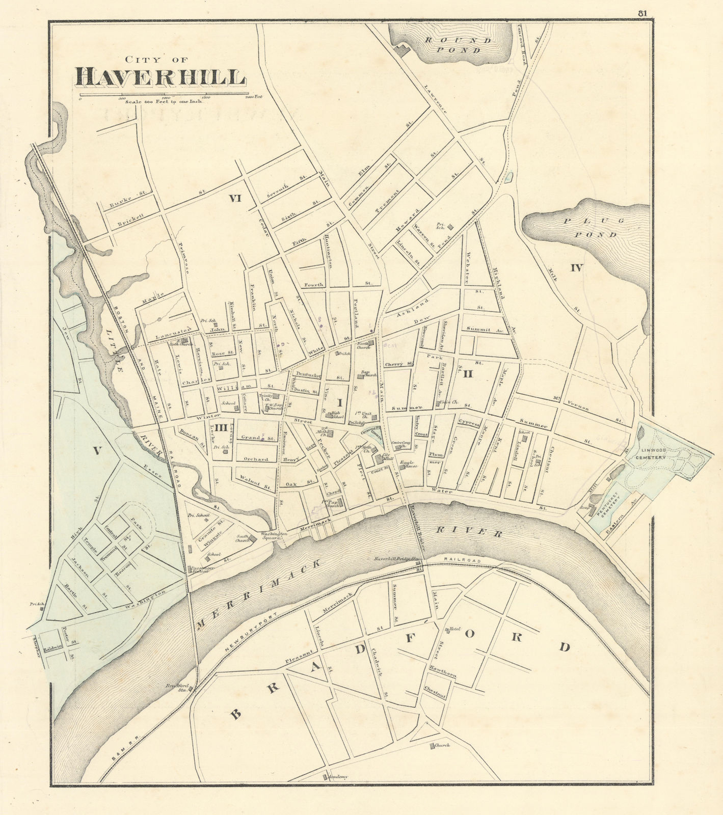 City of Haverhill, Massachusetts. Town plan. WALLING & GRAY 1871 old map