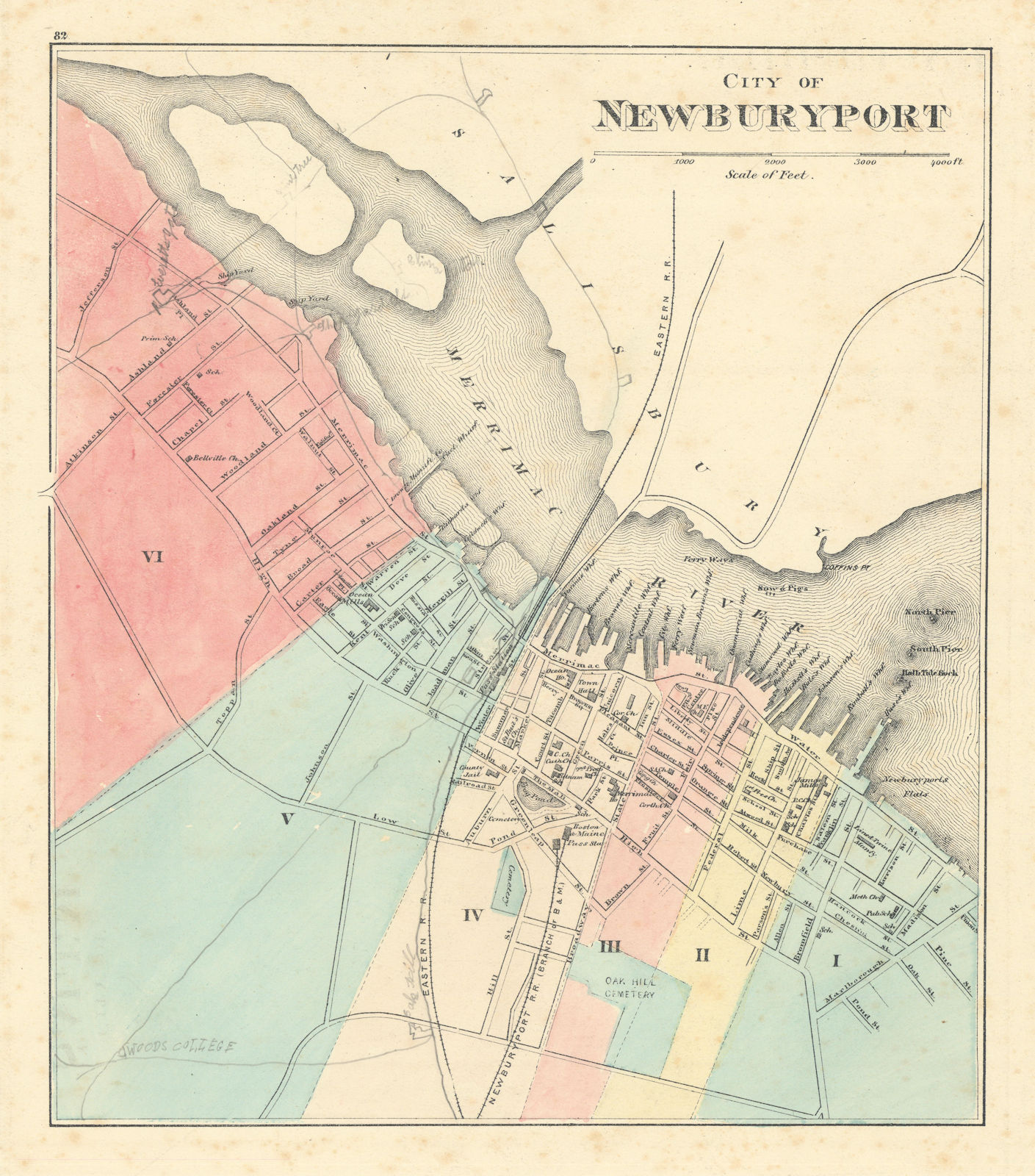 City of Newburyport, Massachusetts. Town plan. WALLING & GRAY 1871 old map