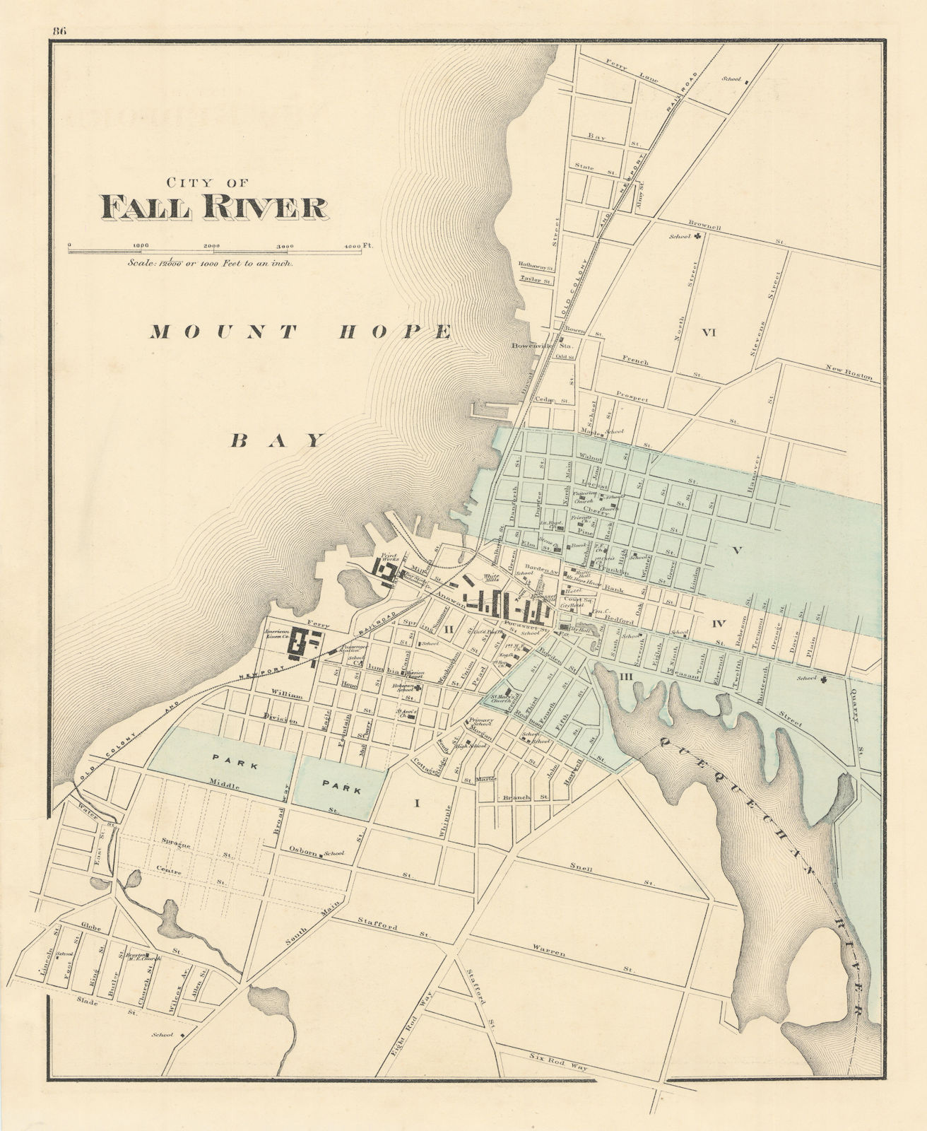 City of Fall River, Massachusetts. Town plan. WALLING & GRAY 1871 old map