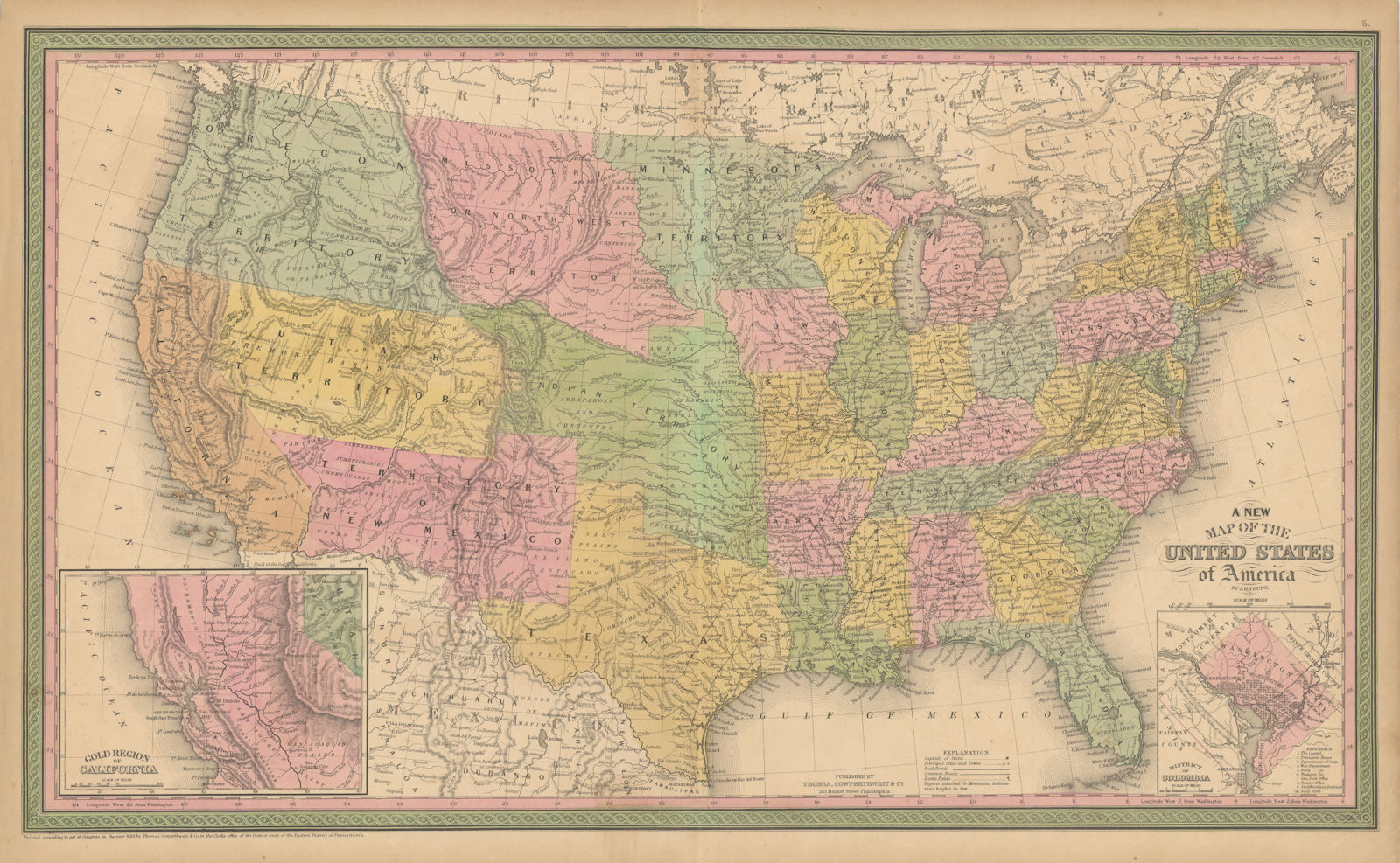 Associate Product United States of America. California Gold region. THOMAS, COWPERTHWAIT 1852 map