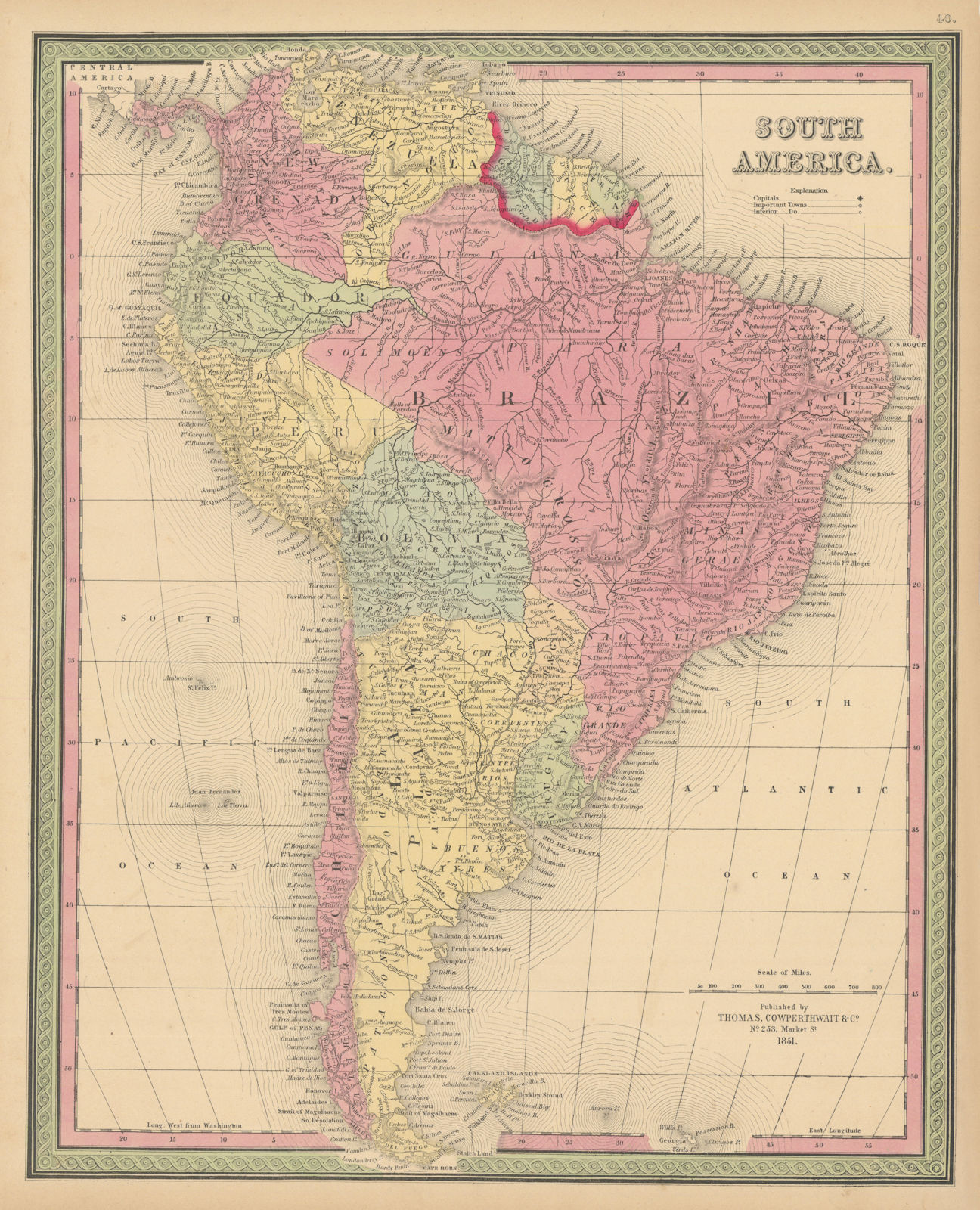 South America. Brazil La Plata Peru Equador Chili Uruguay. COWPERTHWAIT 1852 map