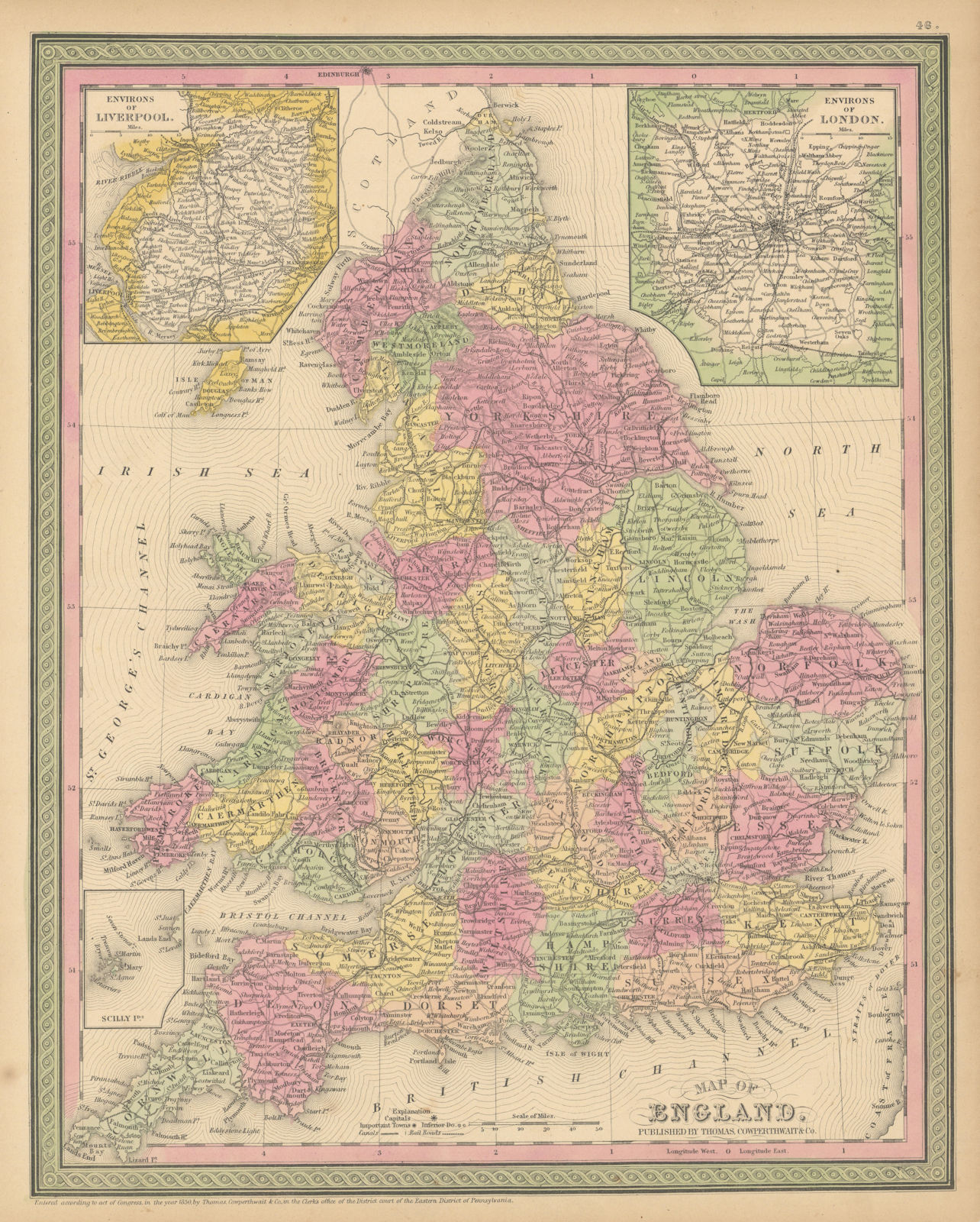 Map of England & Wales. Counties & Railroads. THOMAS, COWPERTHWAIT 1852