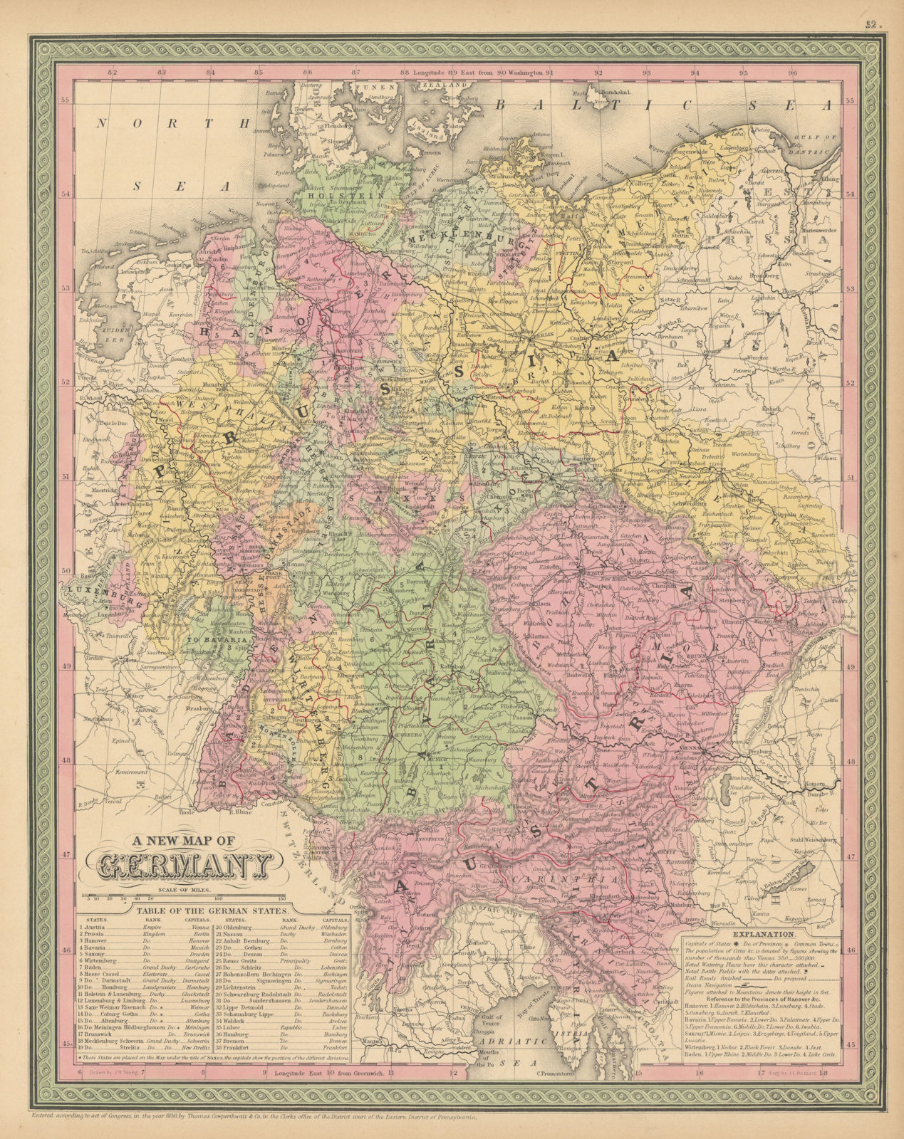 A new map of Germany. Austria Bohemia Moravia. THOMAS, COWPERTHWAIT 1852
