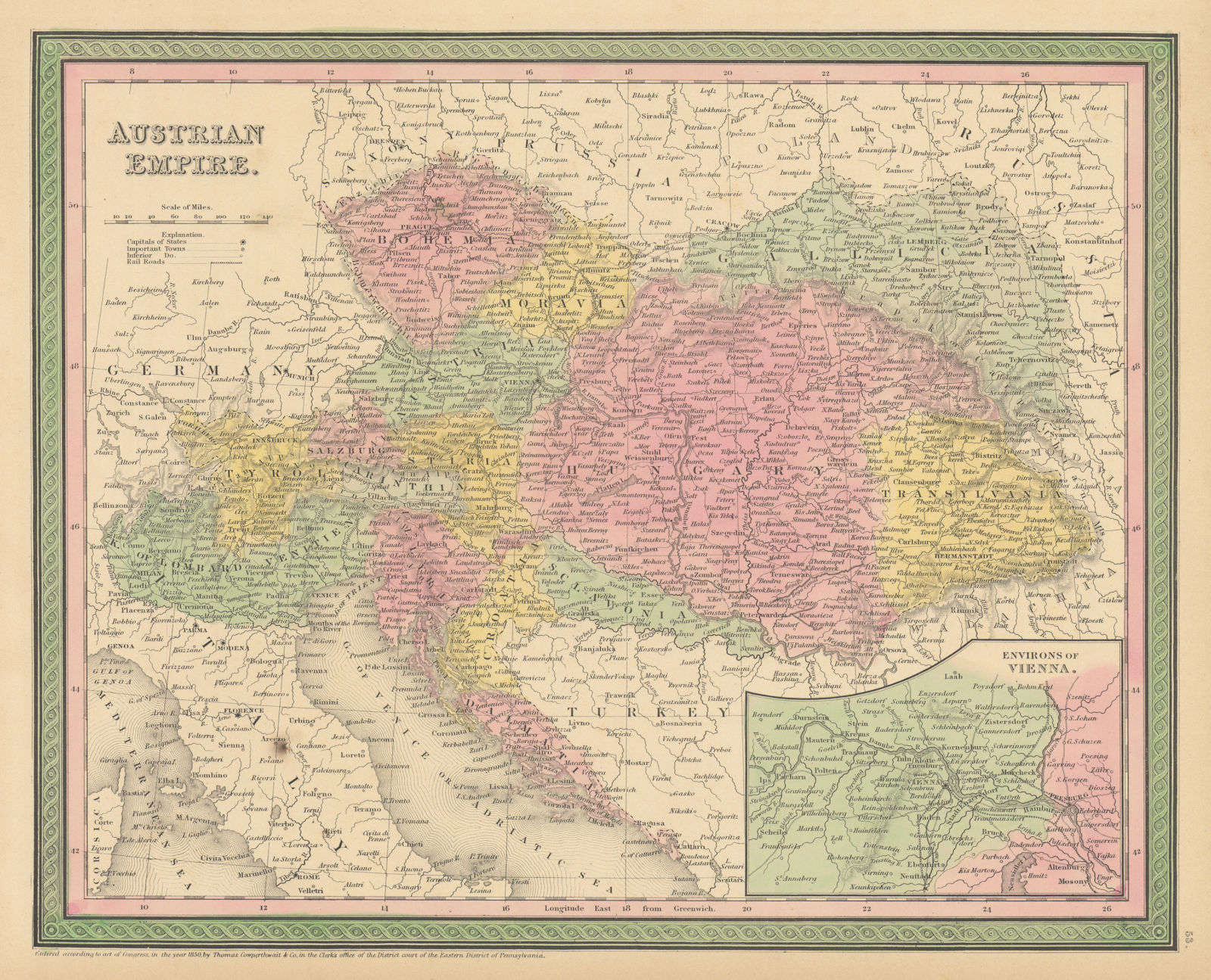 Austrian Empire. Austria Hungary. Lombardy Gallicia. COWPERTHWAIT 1852 old map