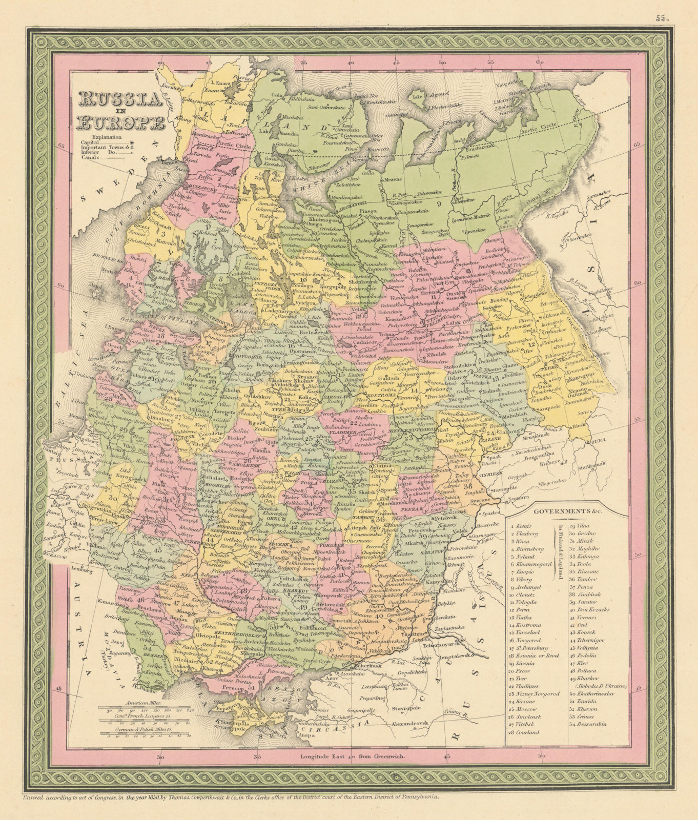 Russia in Europe. Ukraine Baltics Belarus Finland. COWPERTHWAIT 1852 old map