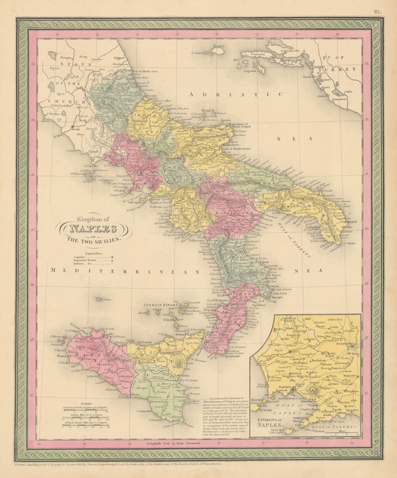 Kingdom of Naples or the Two Sicilies. Southern Italy. COWPERTHWAIT 1852 map