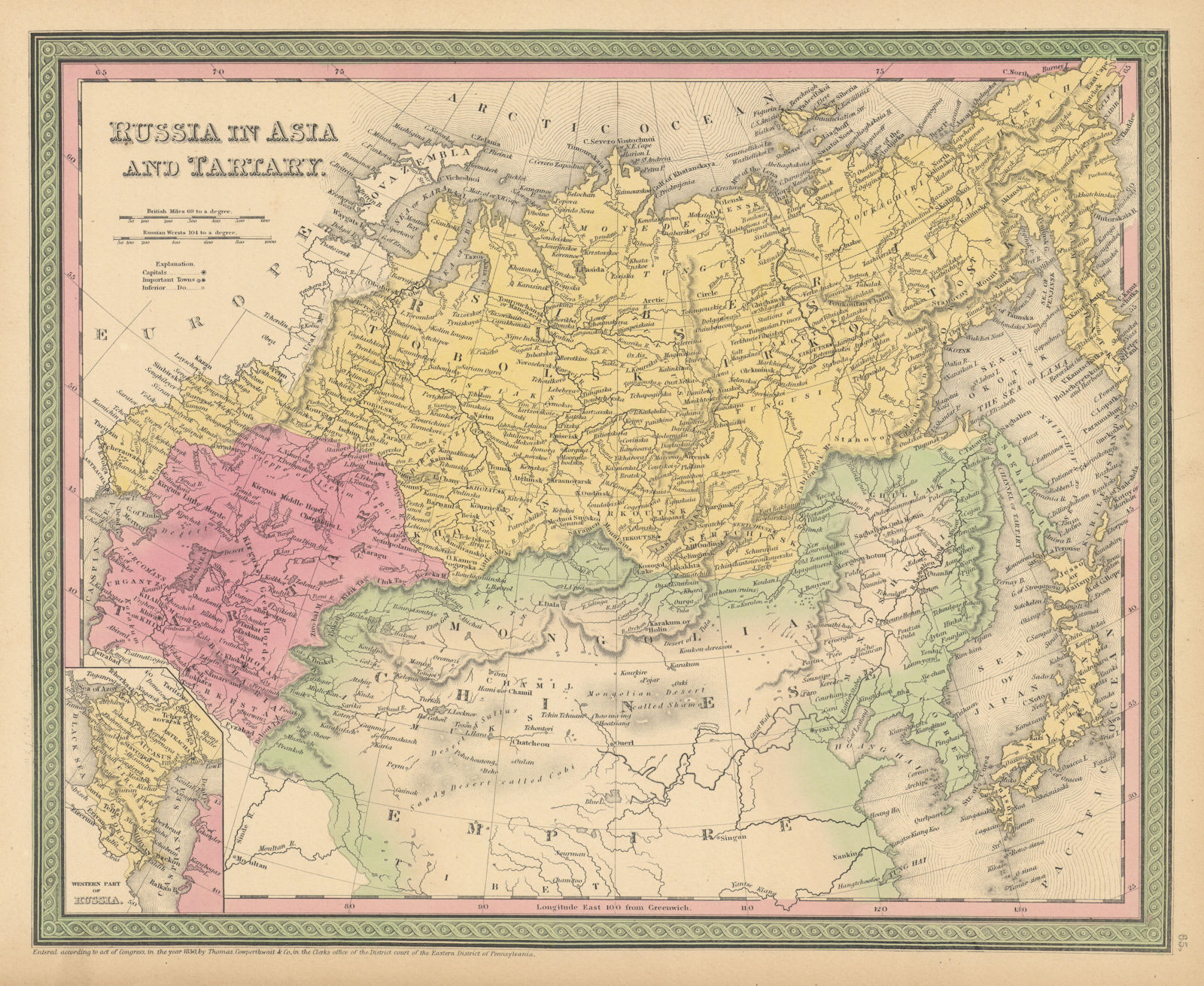 Russia in Asia and Tartary. Central Asia Siberia. THOMAS, COWPERTHWAIT 1852 map