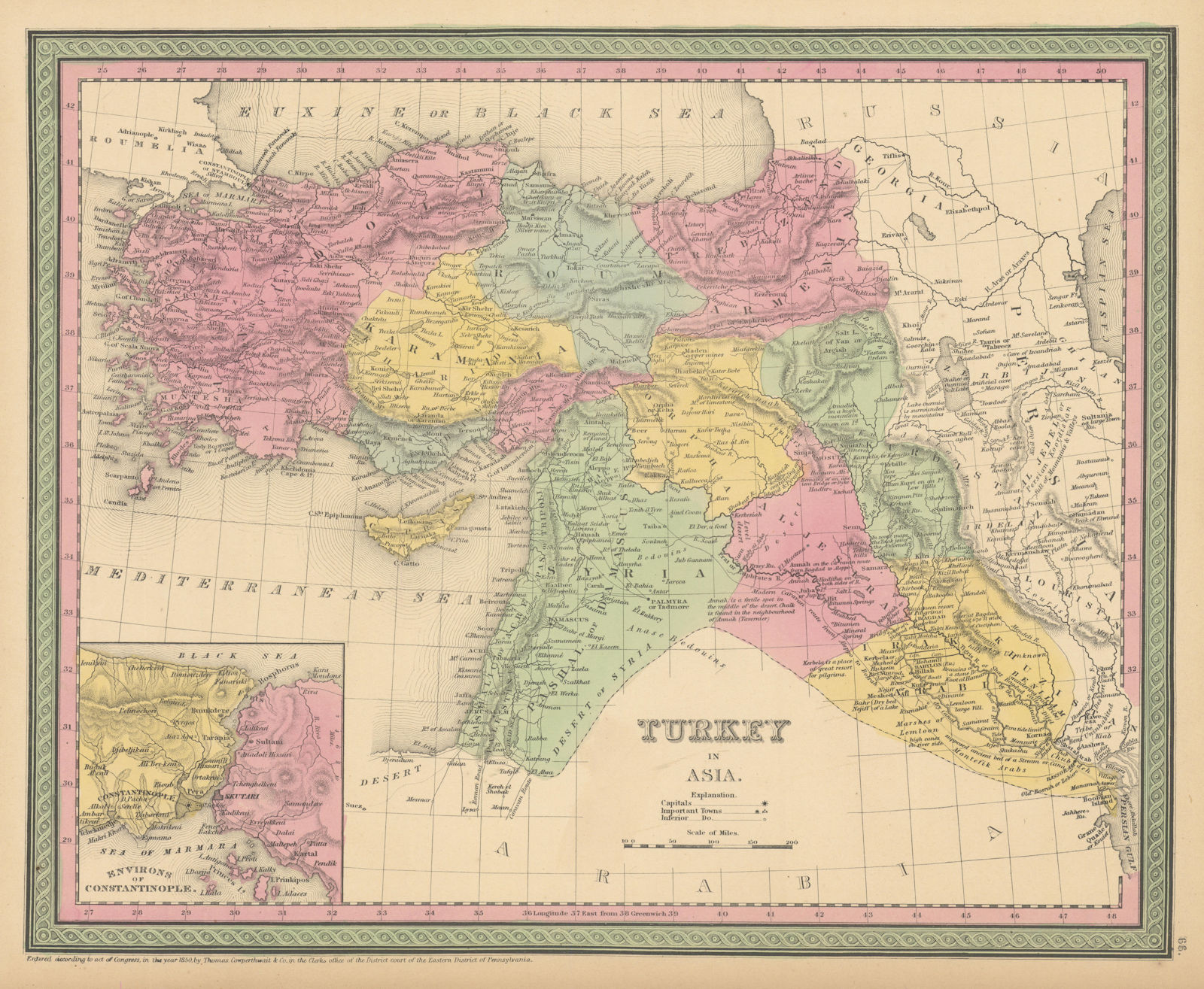 Turkey in Asia. Levant Anatolia Middle East Syria Iraq. COWPERTHWAIT 1852 map