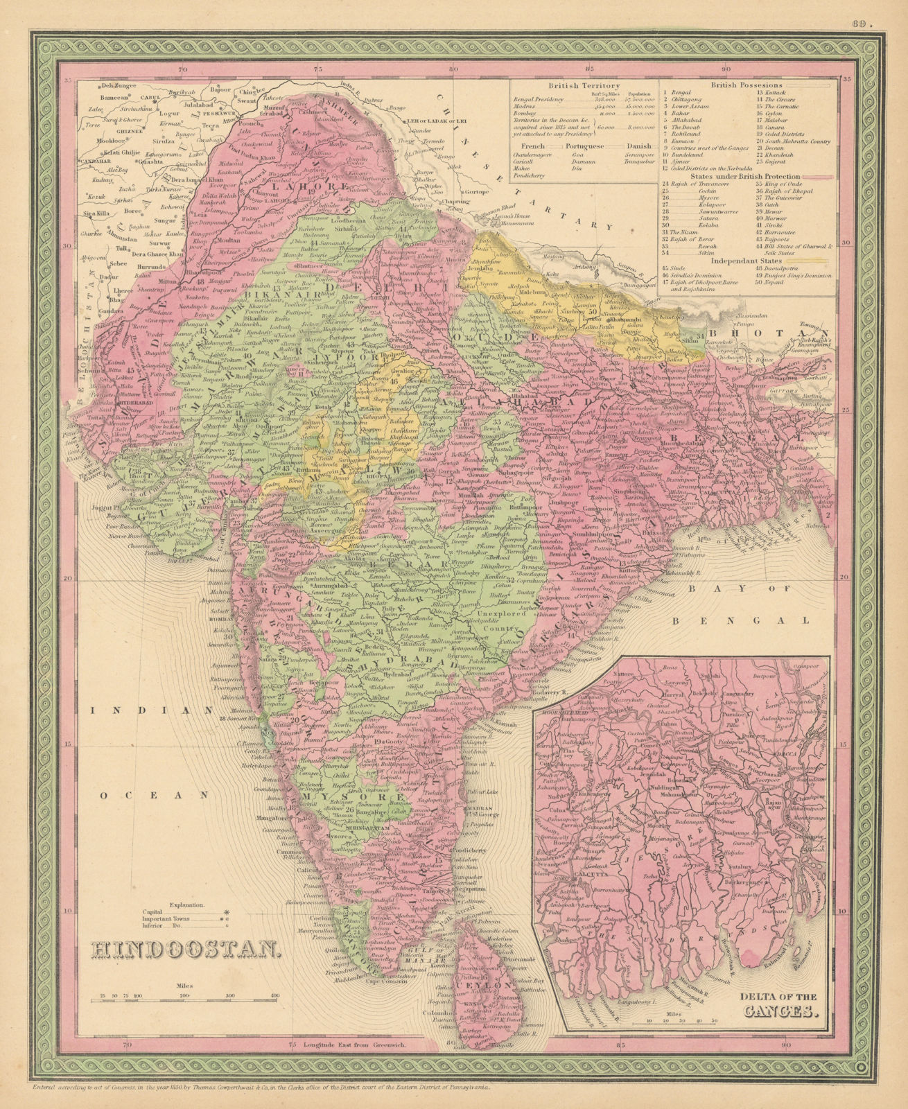 Hindoostan. Ganges Delta. India Bangladesh South Asia. COWPERTHWAIT 1852 map