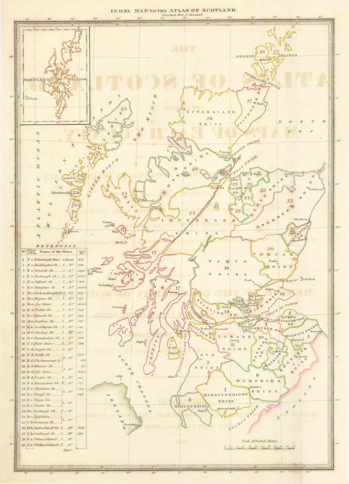 Index map to the Atlas of Scotland. Counties/Shires. THOMSON 1832 old